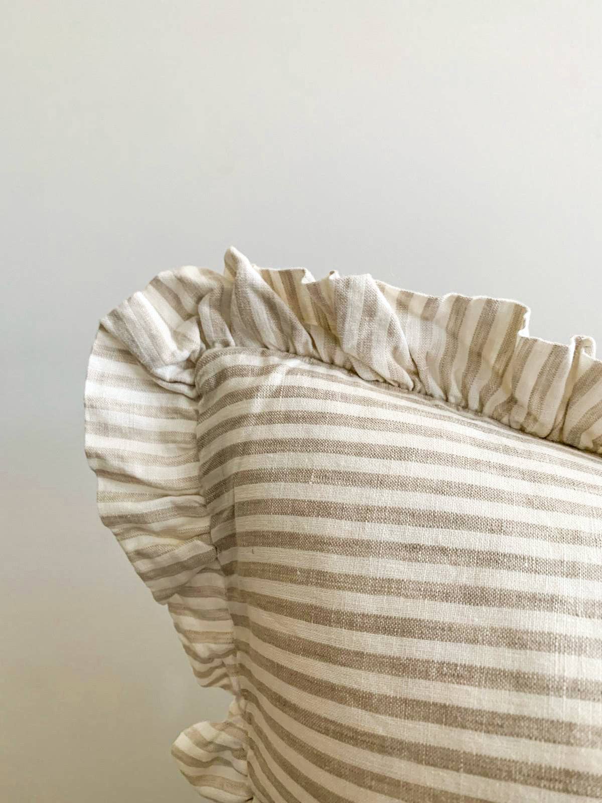Pure French Linen Ruffle Lumbar Cushion - Natural Stripes