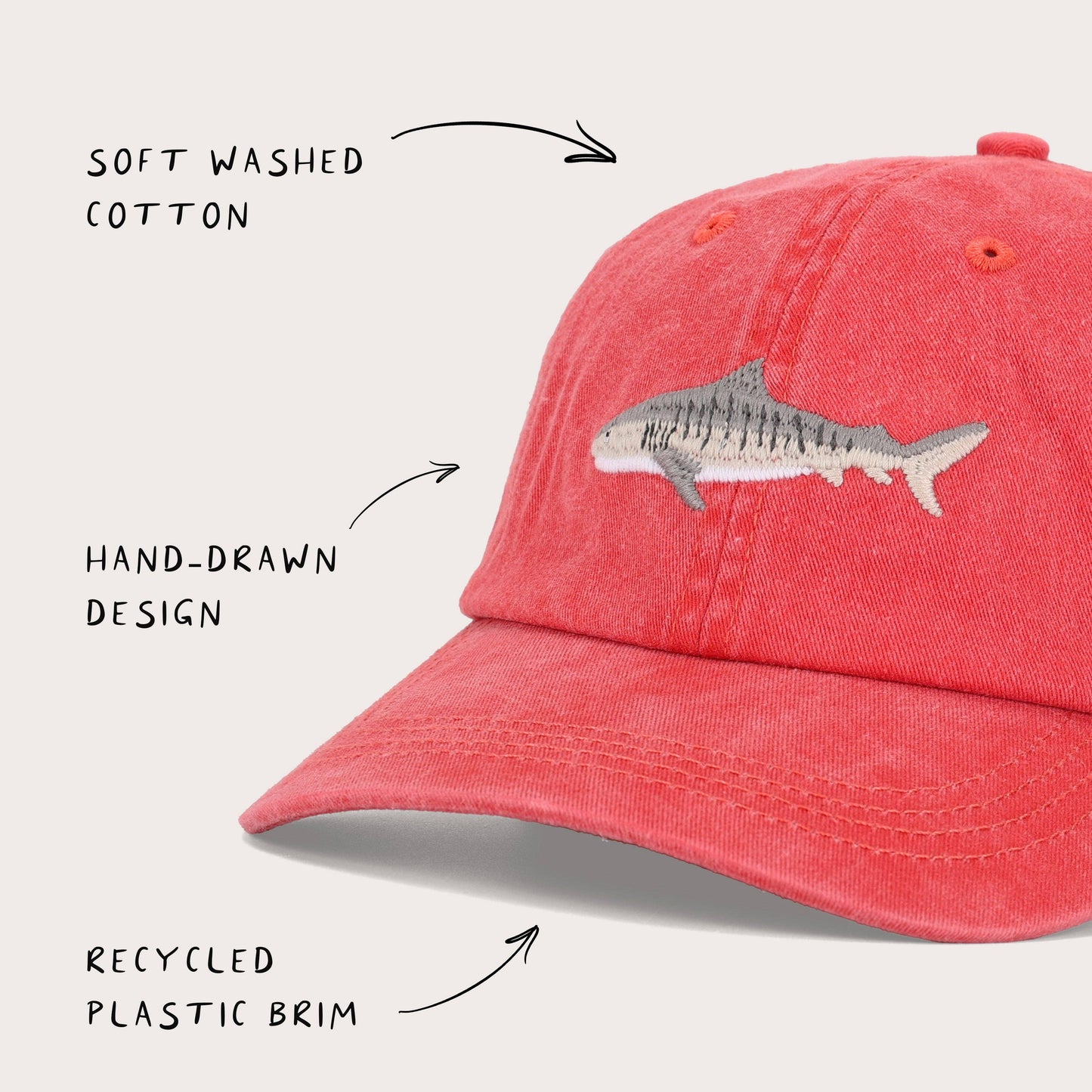 Tiger Shark Fish Lid | Cotton Dad Cap in Red