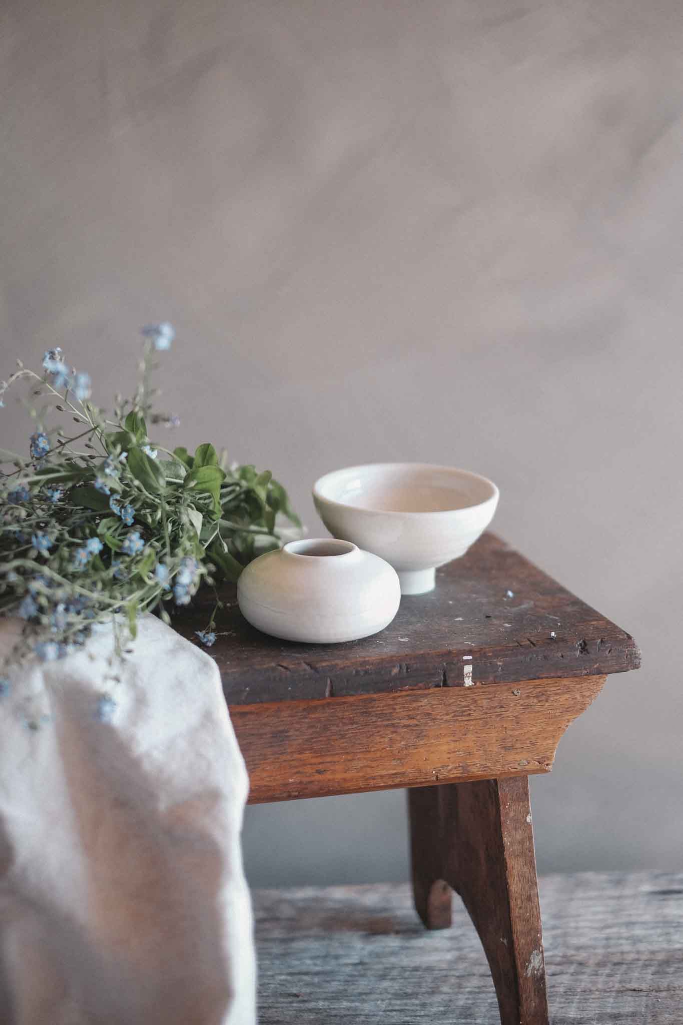White Rounded Vase | Small | Clear Celadon on White Clay