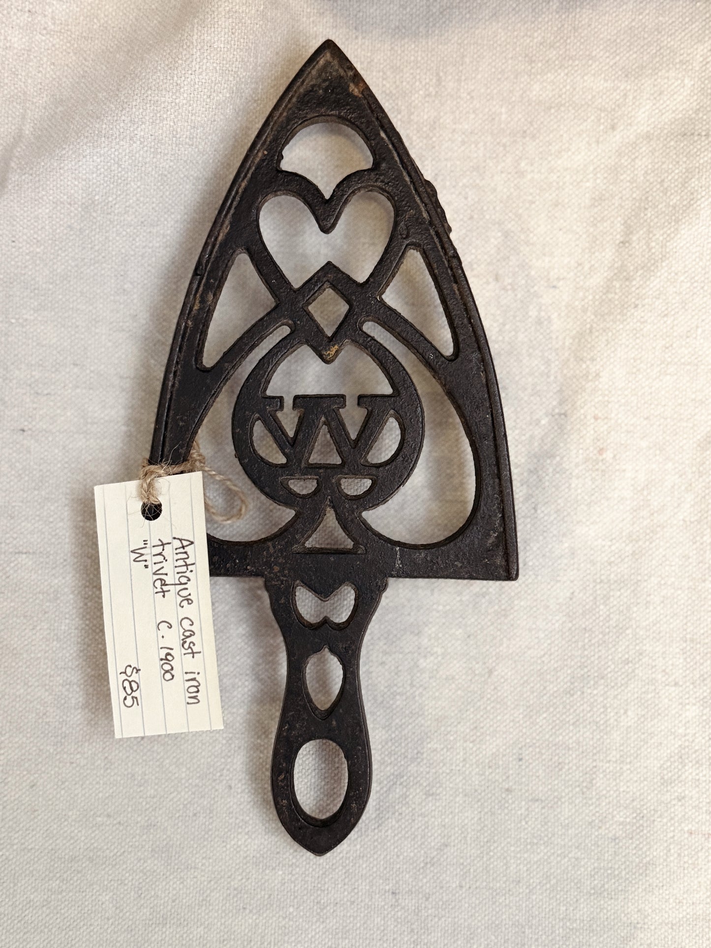 Antique Cast Iron Trivet c. 1900 "W"