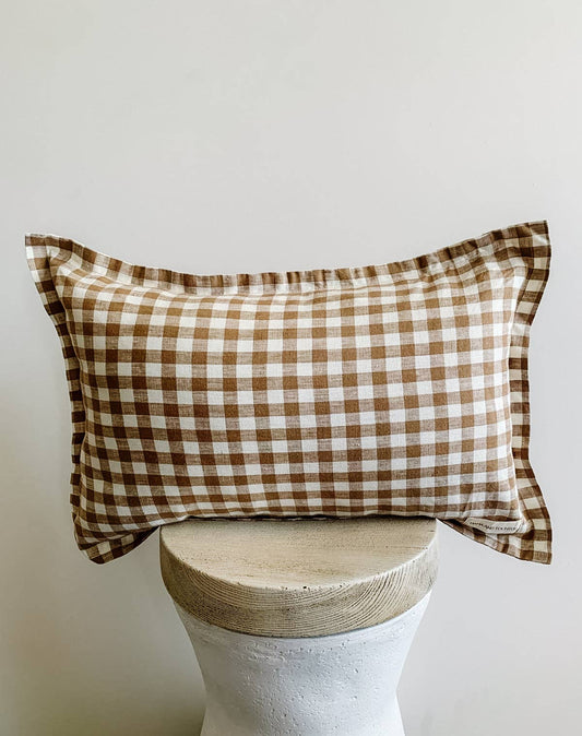 Pure French Linen Lumbar Cushion Cover - Chocolate Gingham