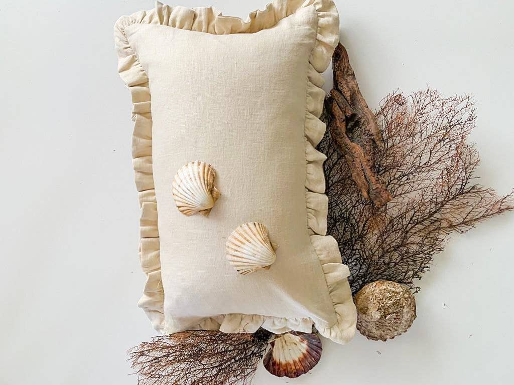 Linen Lumbar Ruffle Cushion - Oatmeal
