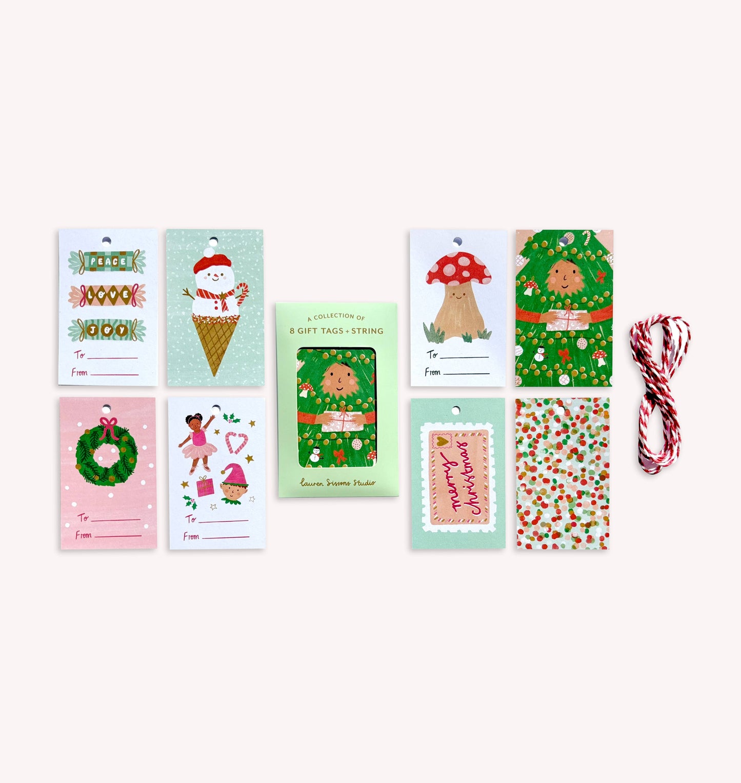 Festive Gift Tag Set - 8 Holiday Christmas Tags String
