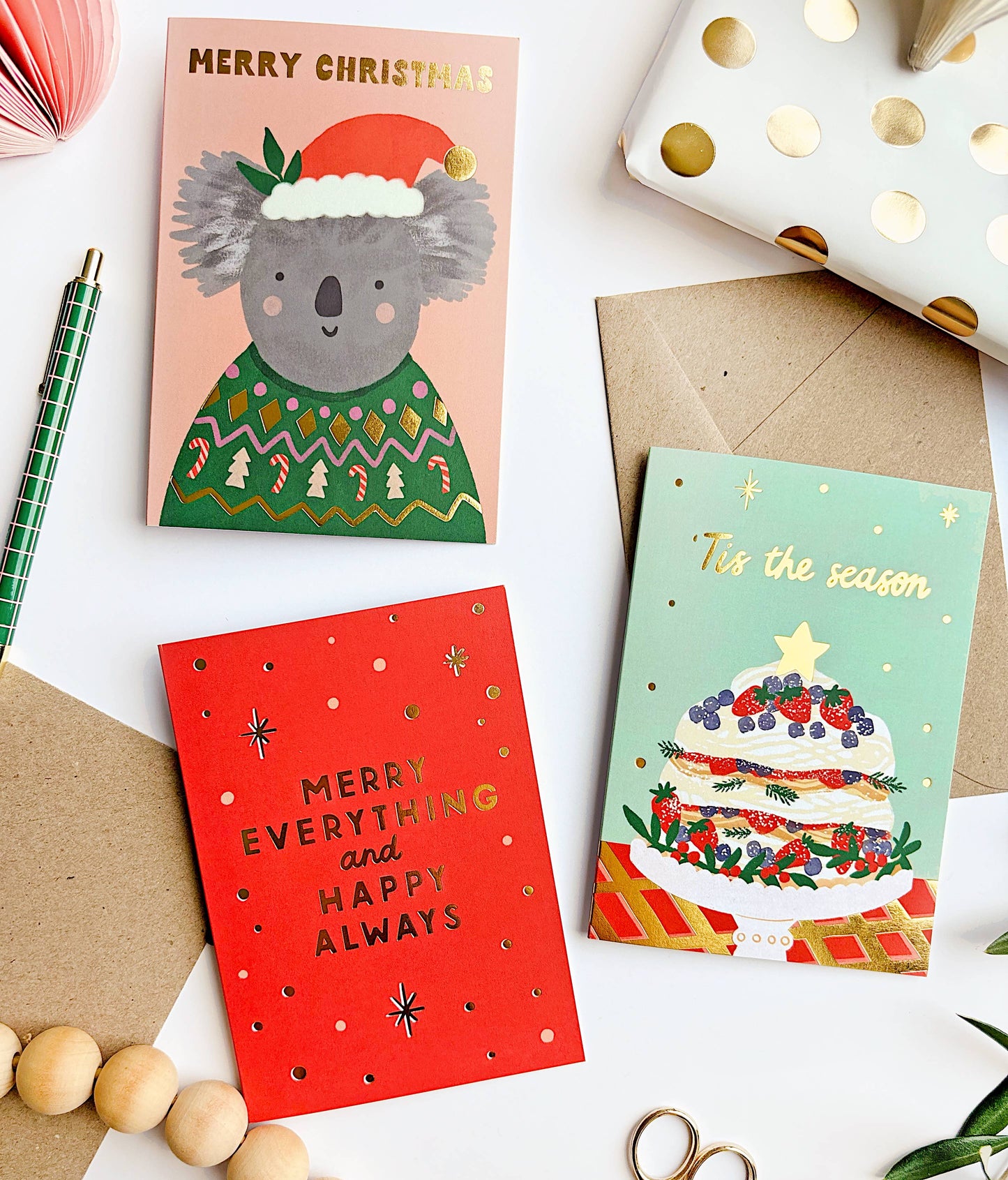 Christmas Koala Gold Foil Card - Festive Greeting Xmas