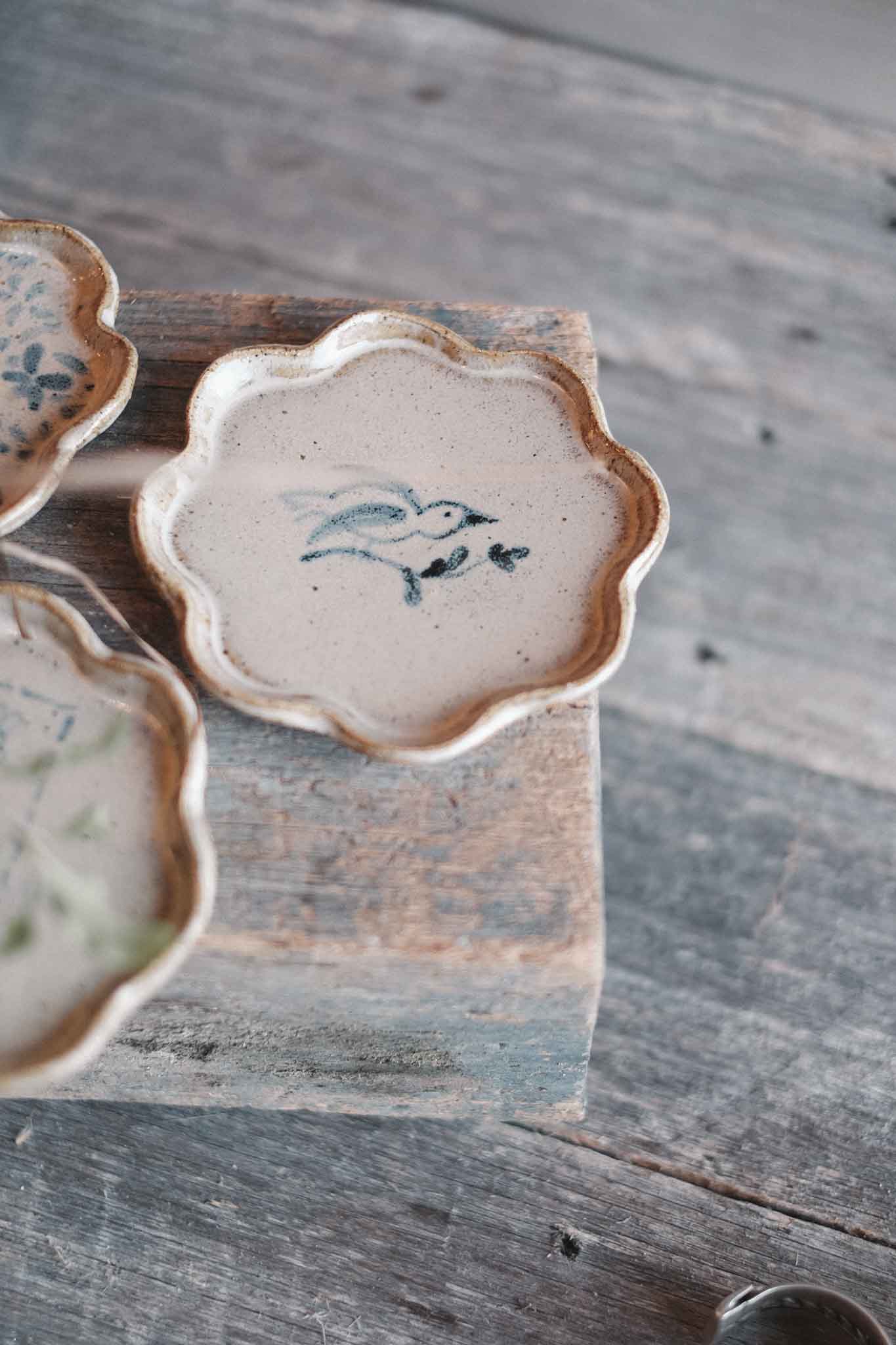 Bird — Flower Plate — Blue Oxide Wash