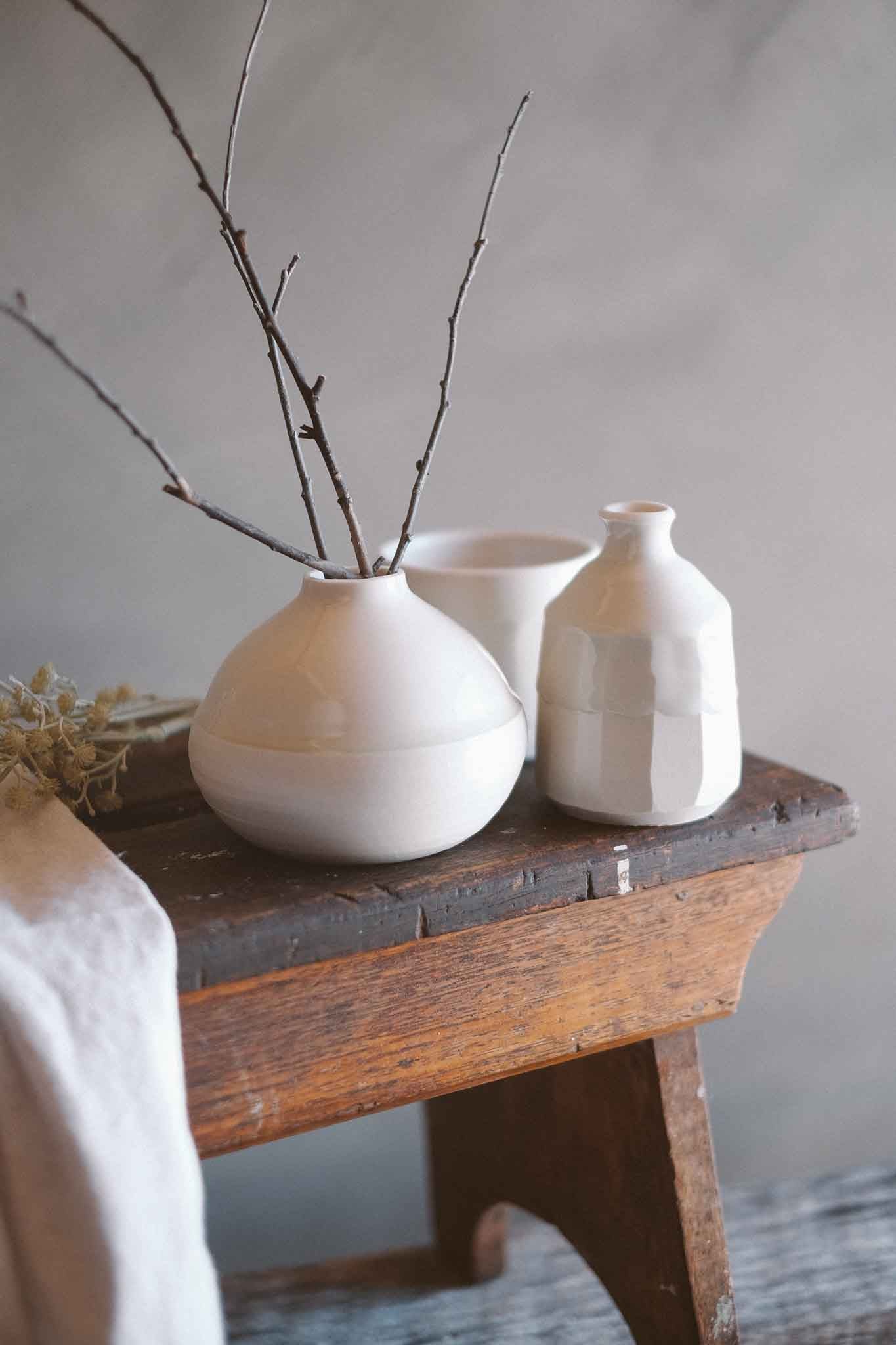 Faceted Vase | Clear Celadon on White Clay