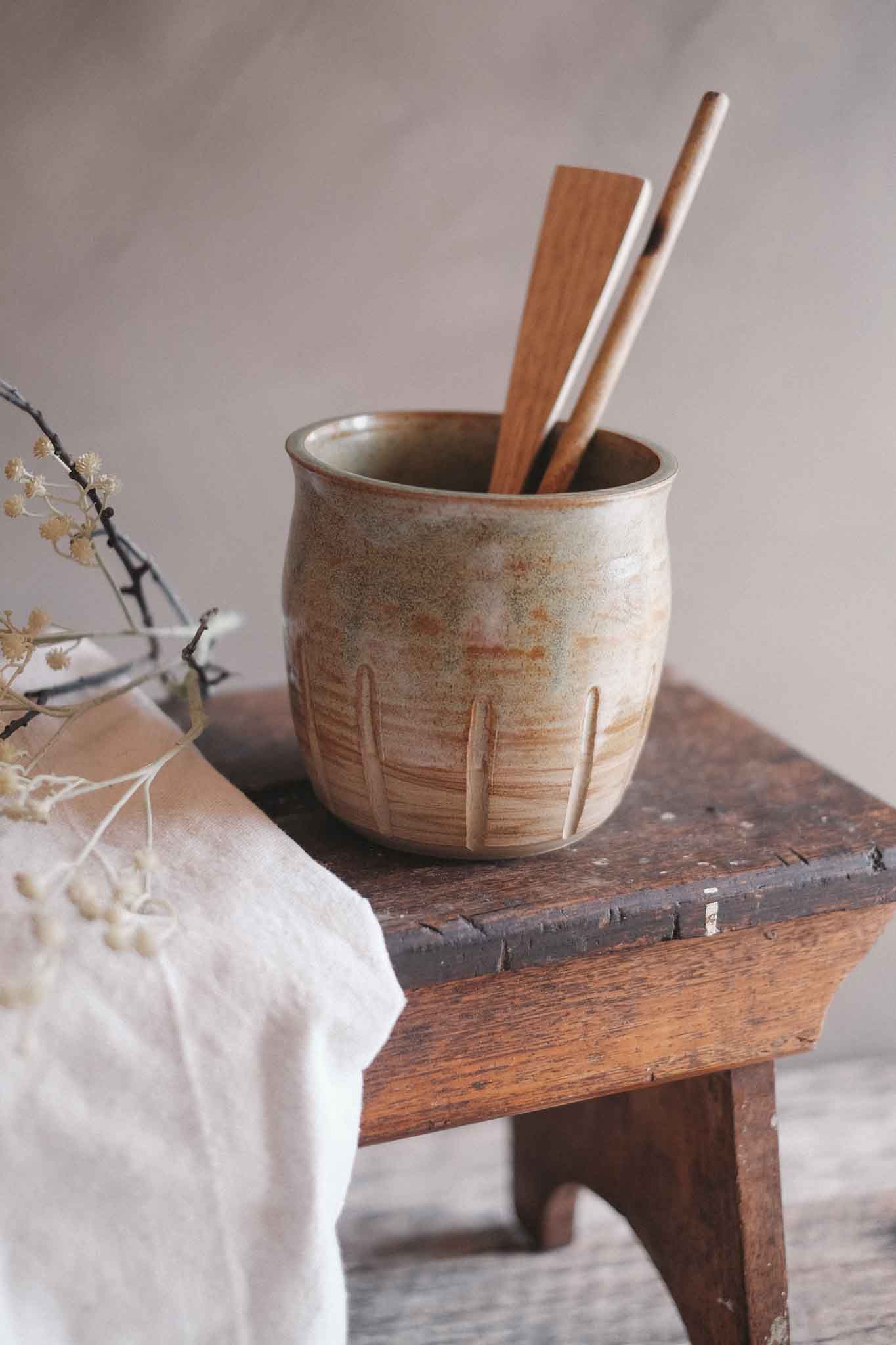 Sage-Glazed Utensil Holder