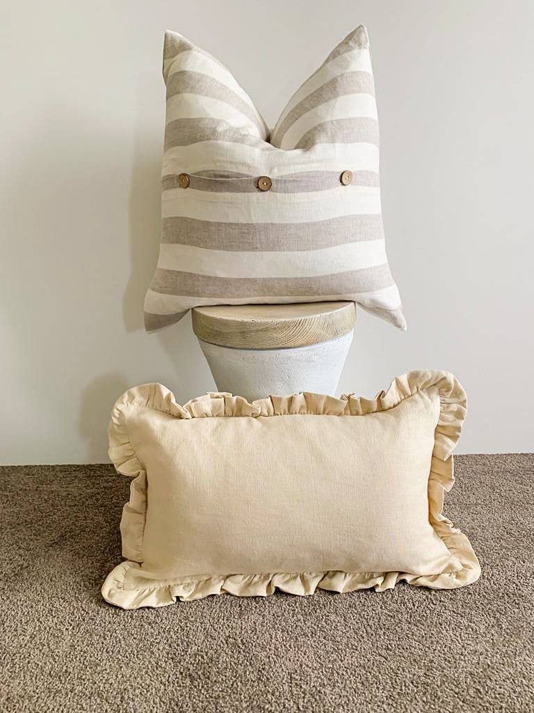 Linen Lumbar Ruffle Cushion Cover - Oatmeal