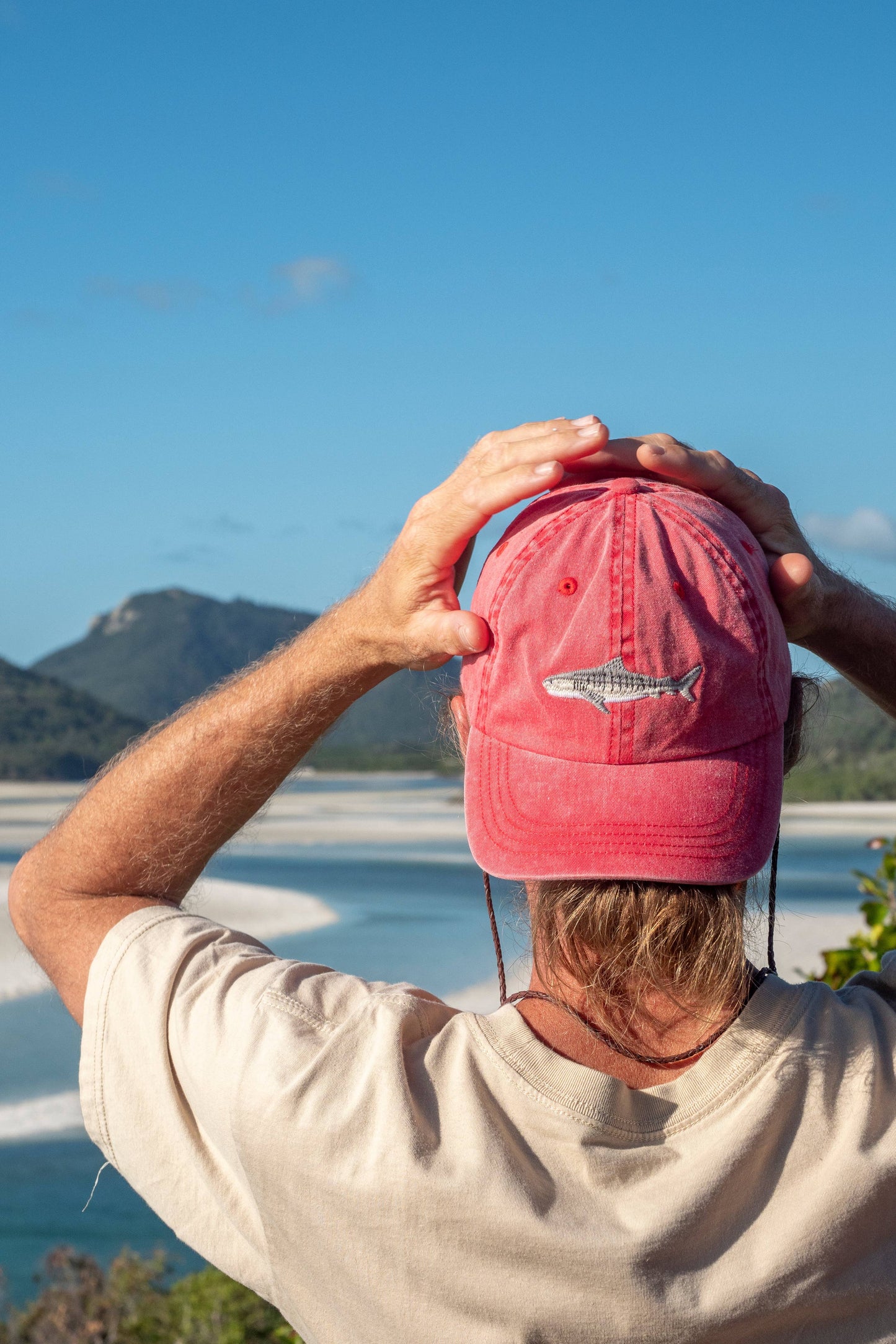 Tiger Shark Fish Lid | Cotton Dad Cap in Red