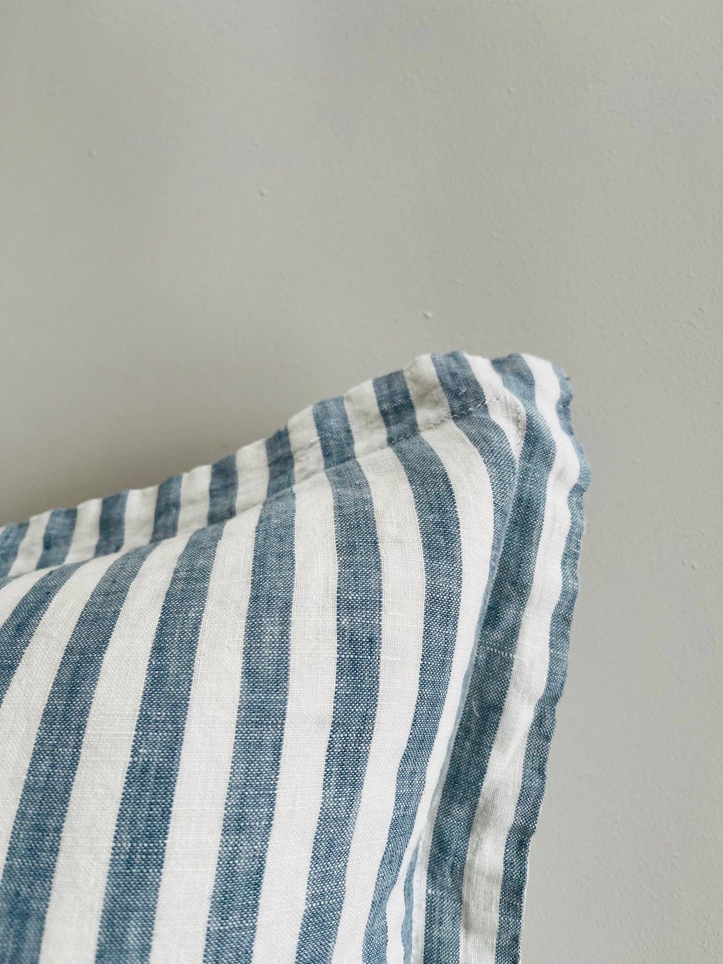 Pure French Linen Cushion with Flange Detail - Stone Blue Stripe