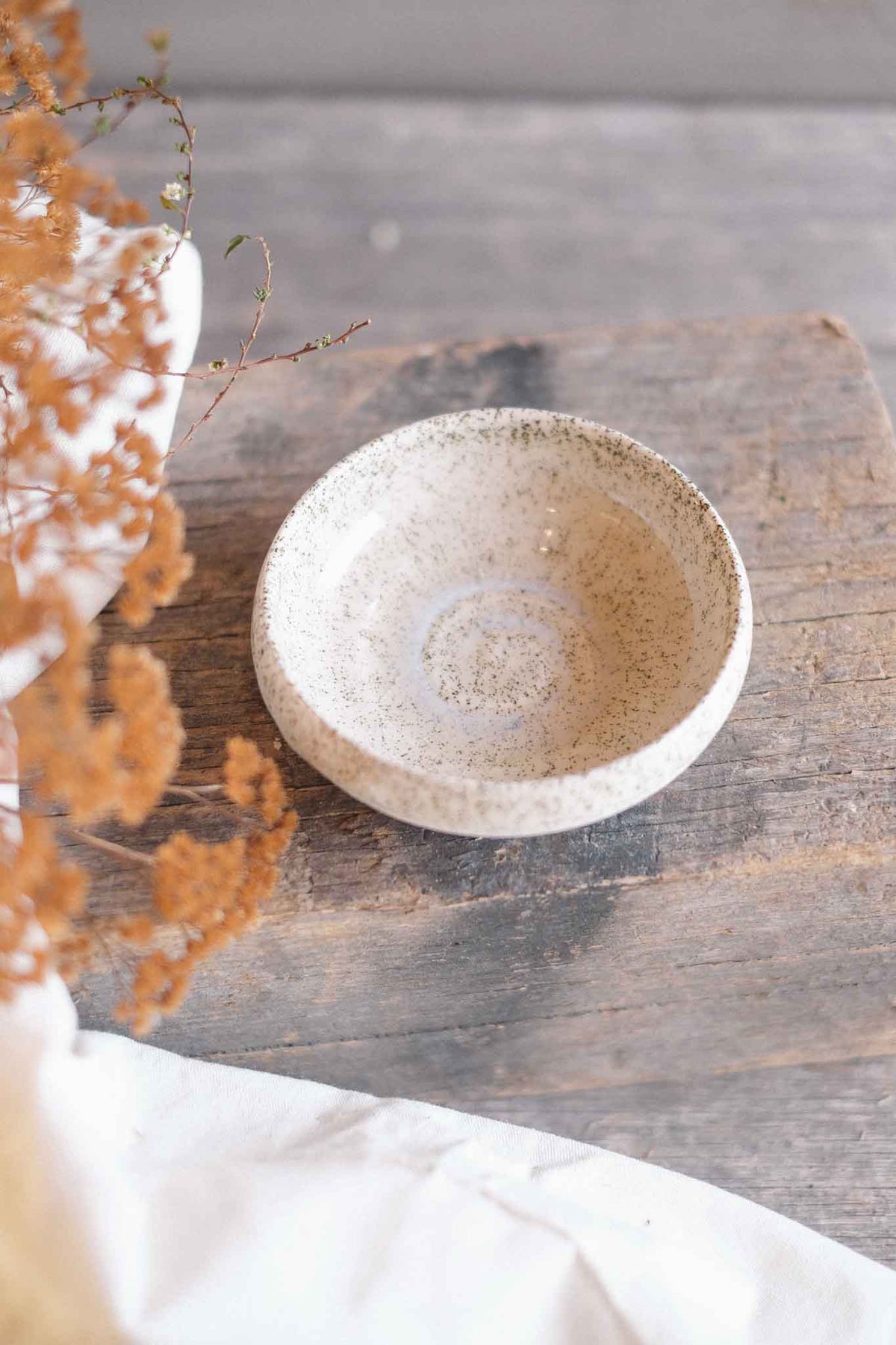 Dipping Bowl – White Speckle with Crackle Glaze