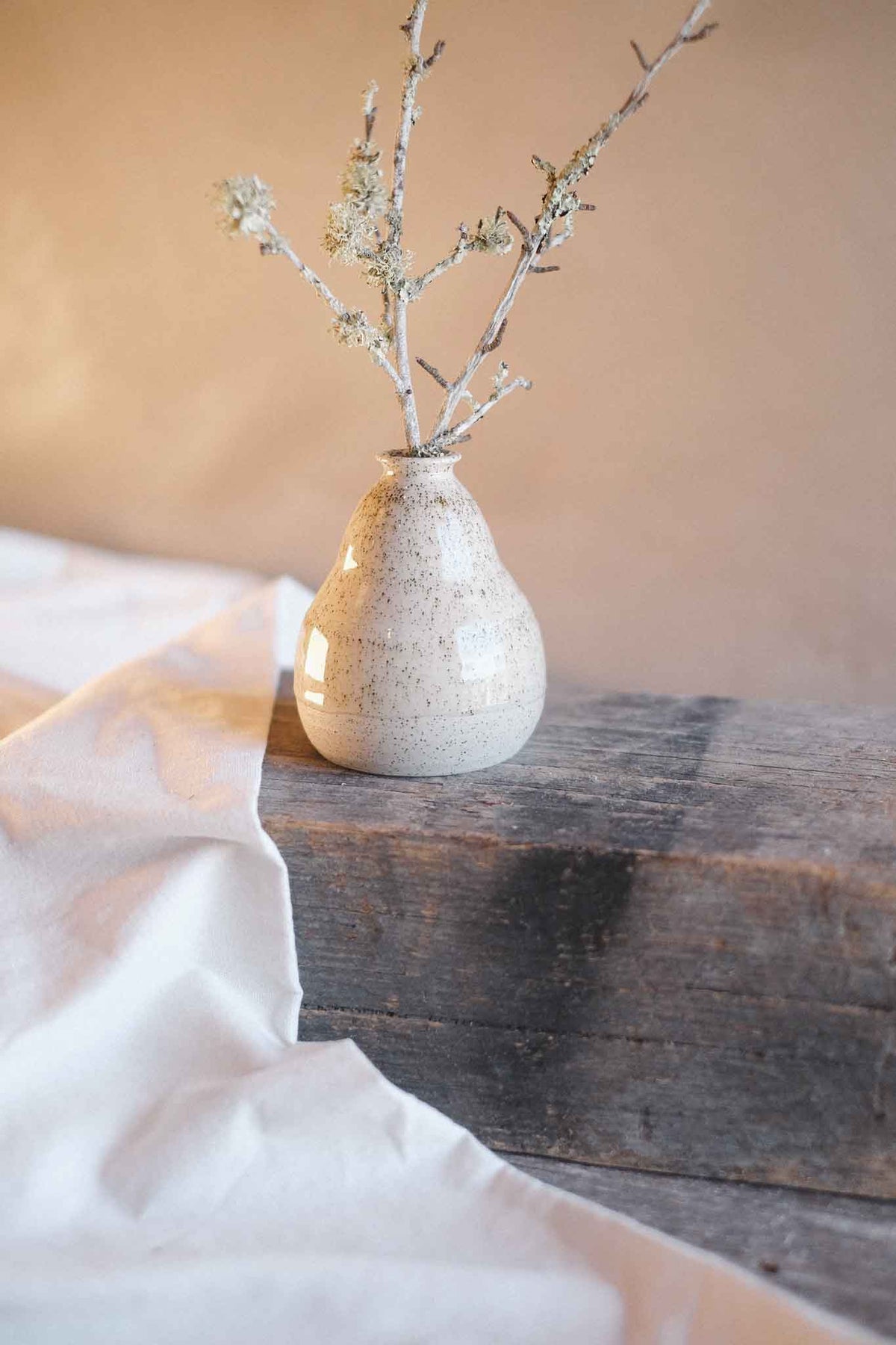 White Speckle Clay Vase – Clear Glaze – 12cm x 9cm