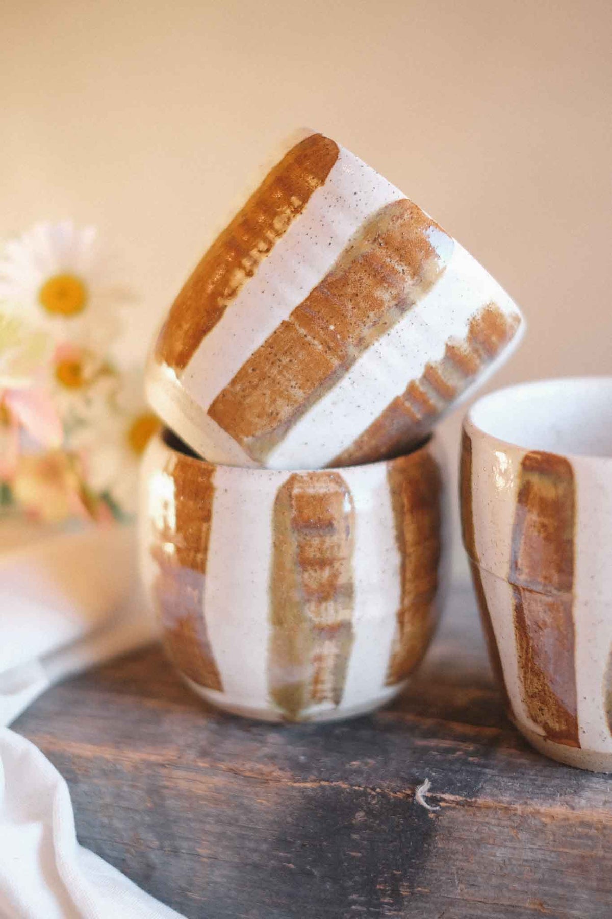 Latte Cup – Brown Stripes – 300–330ml