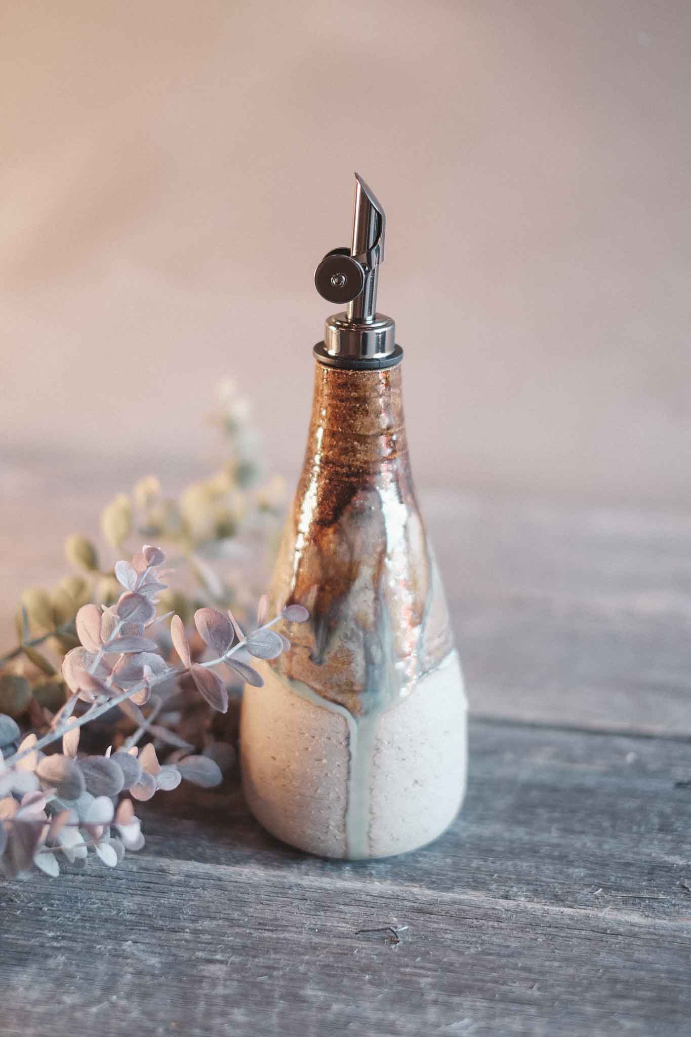 Wild Clay Oil Cruet/ Pourer– Handcrafted Elegance — Opal