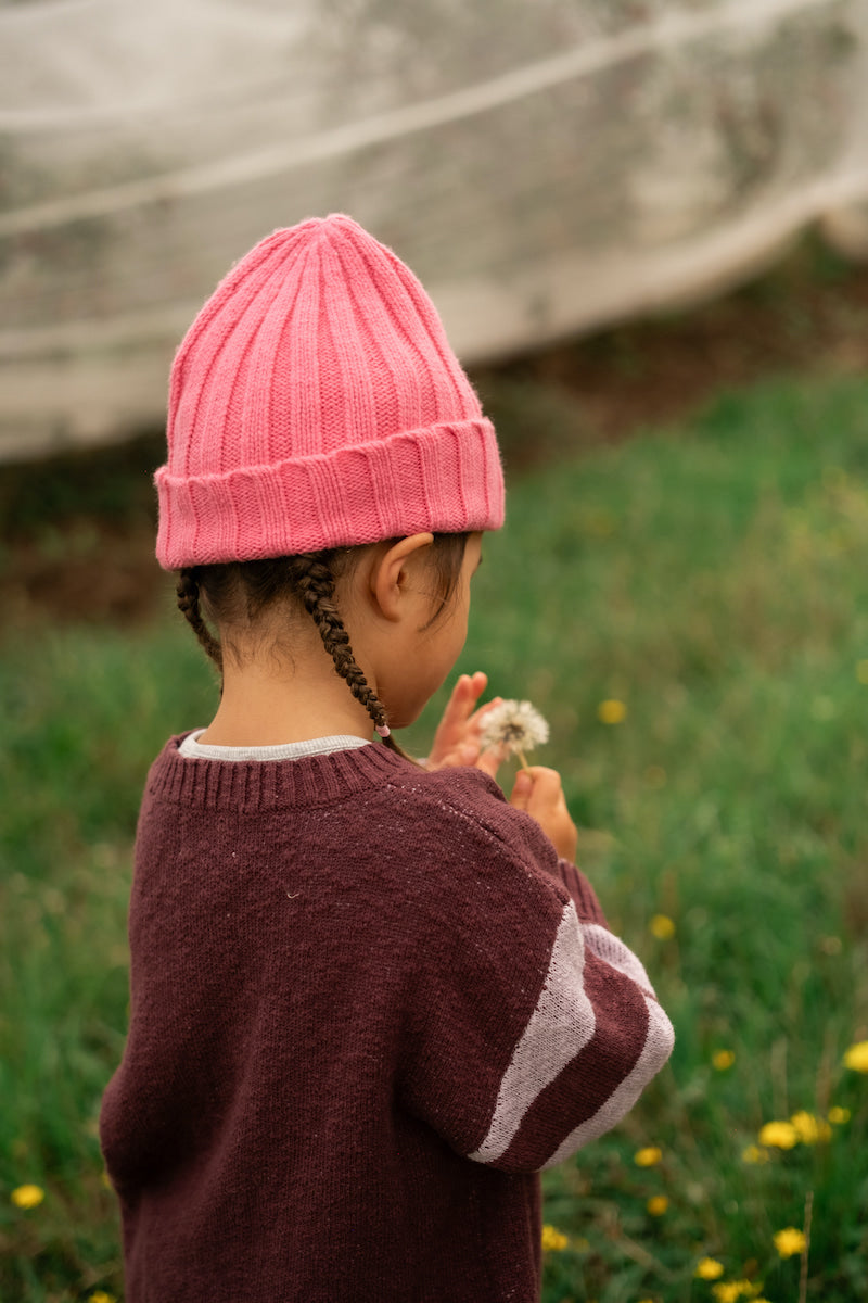 Merino Blend Rib Knit Beanie - Raspberry