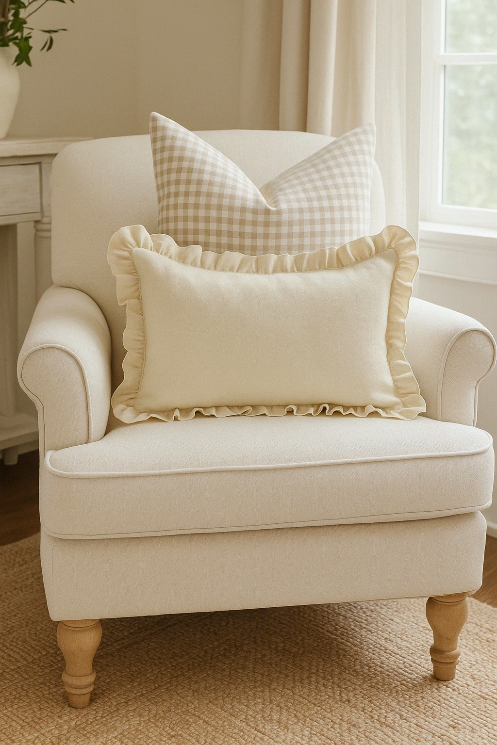 Linen Lumbar Ruffle Cushion - Oatmeal