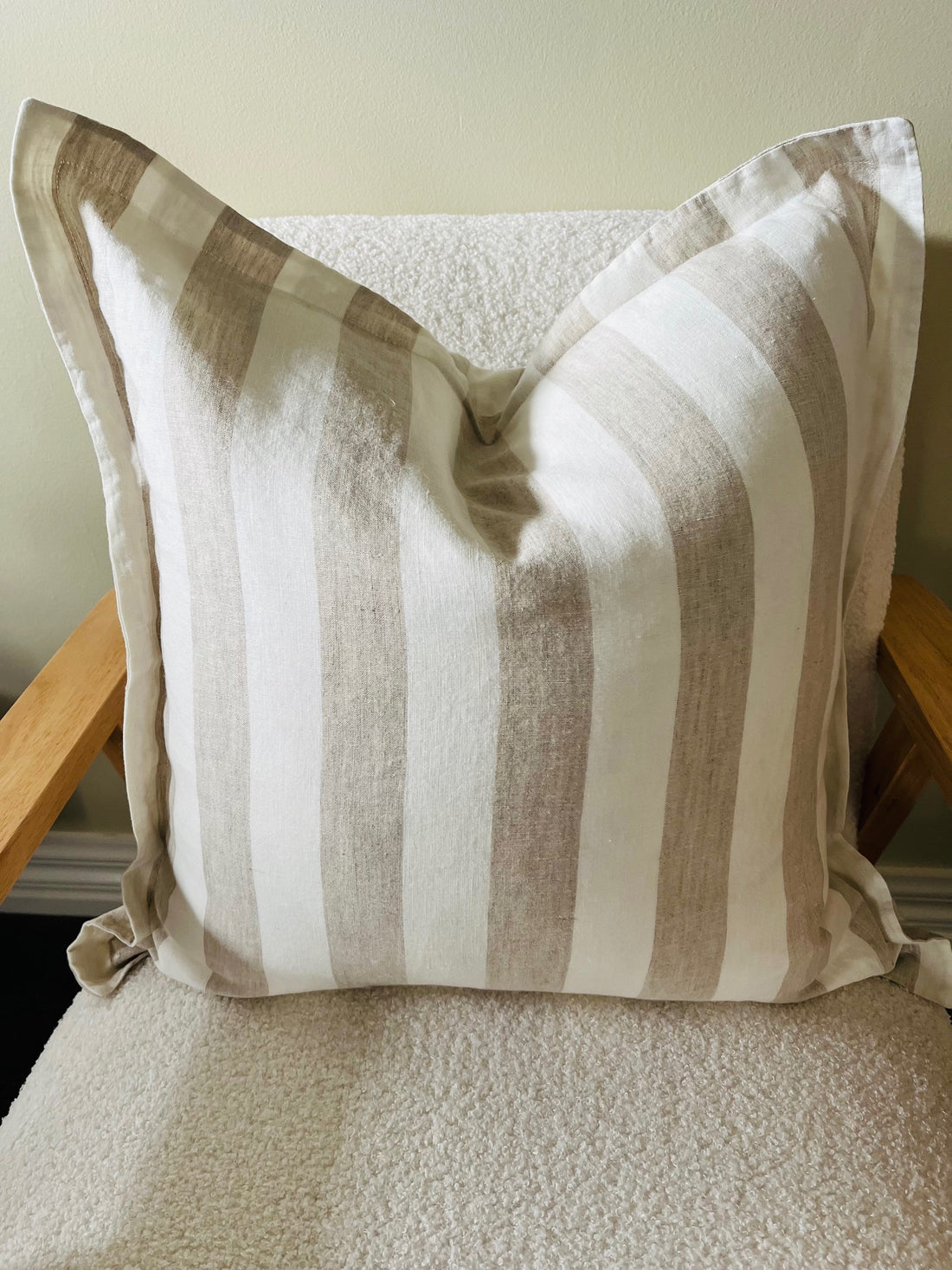 Pure French Linen Cushion with Flange Detail - Natural Wide Stripe