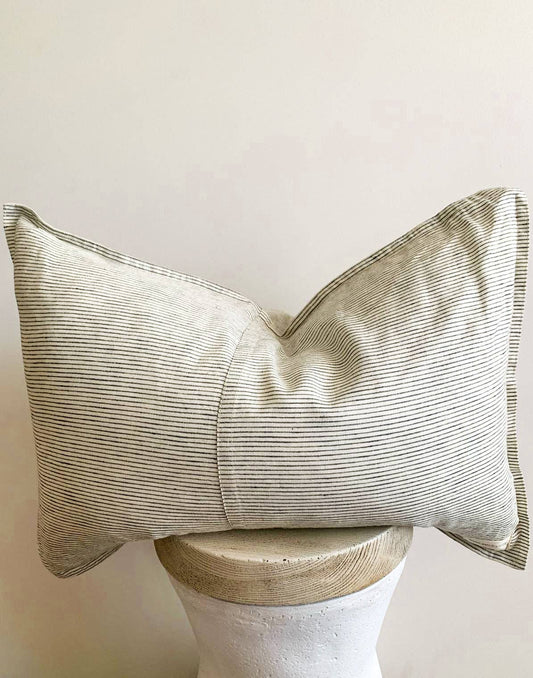 Pure French Linen Lumbar Cushion Cover - Pinstripe