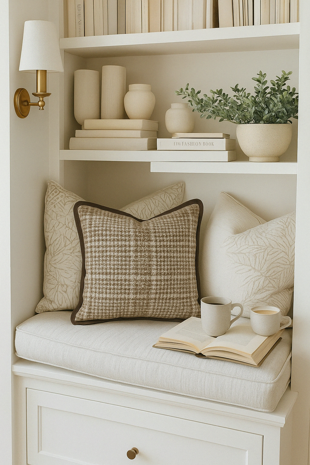 Velvet Houndstooth Cushion Cover - Beige