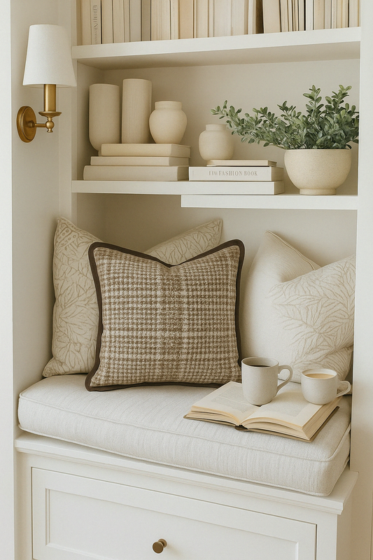 Velvet Houndstooth Cushion - Beige