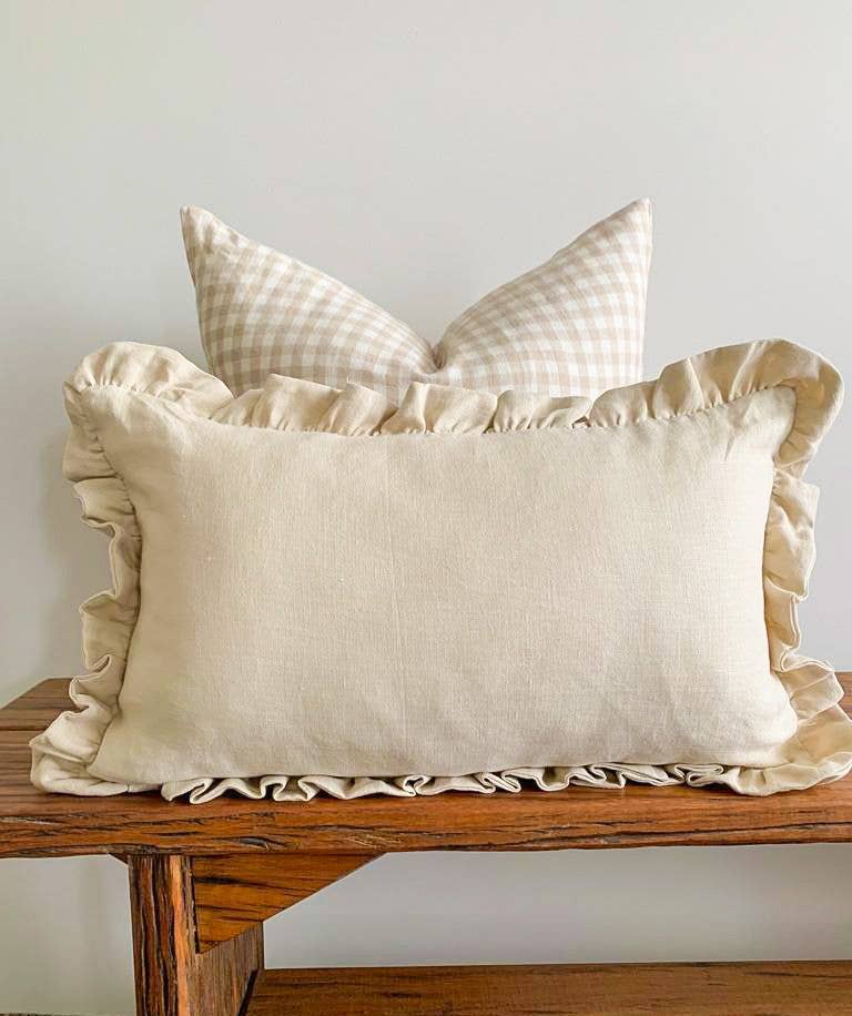 Linen Lumbar Ruffle Cushion - Oatmeal