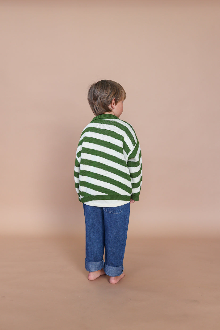Button Up Diagonal Stripe Pull Over - Verde