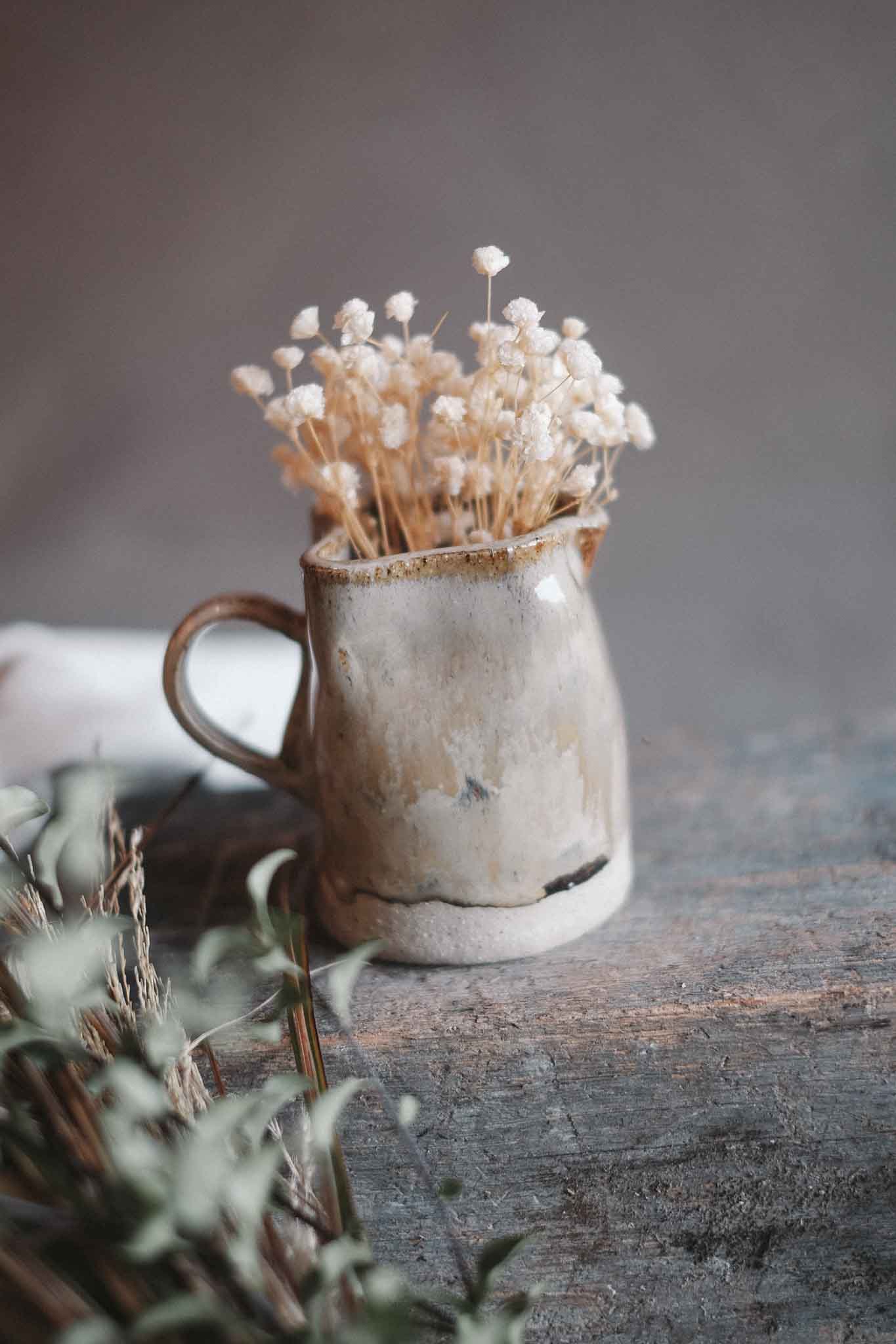 Handled Ruffle Vase — Wabi-Sabi Milk Jug Form — Small