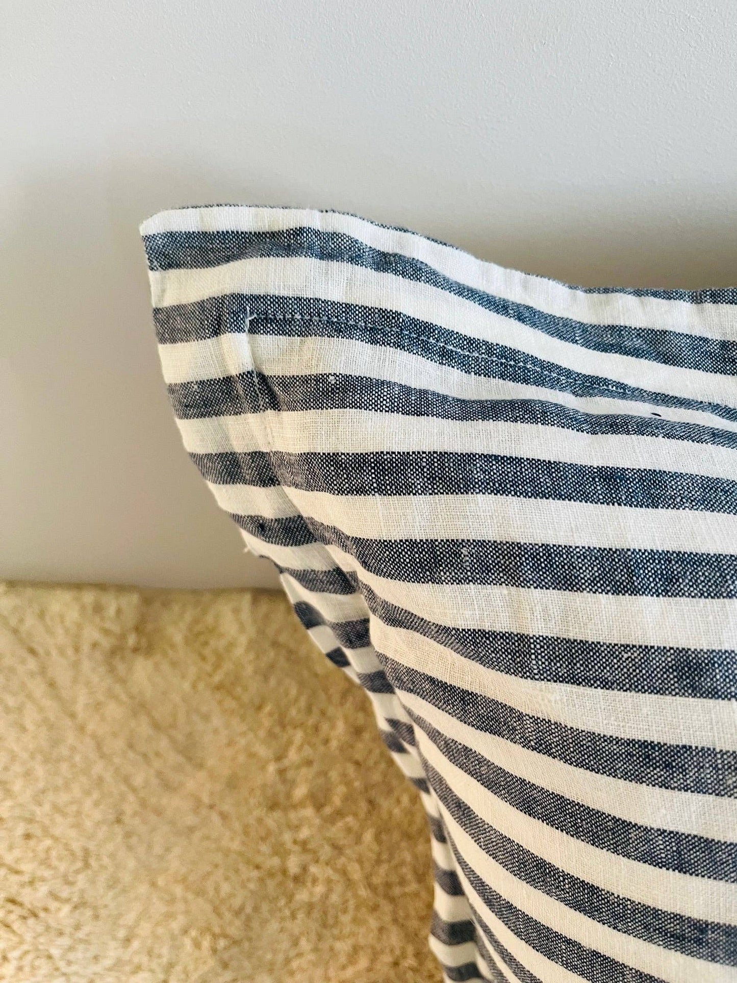 Pure French Linen Cushion - Navy Stripe