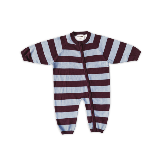 Organic Stripe Zipper Knit Starsuit - Plum & Haze