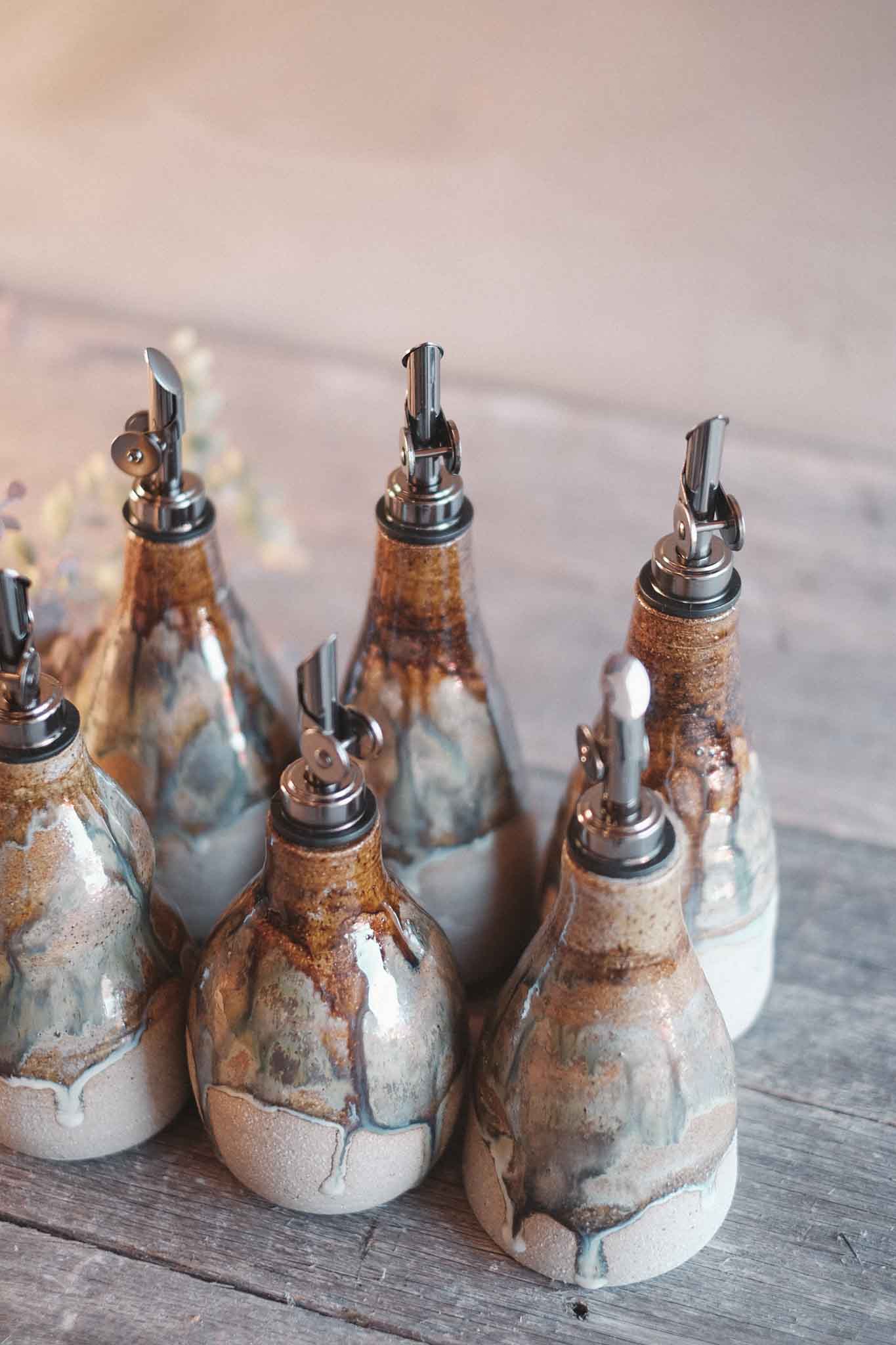 Wild Clay Oil Cruet/ Pourer– Handcrafted Elegance — Opal