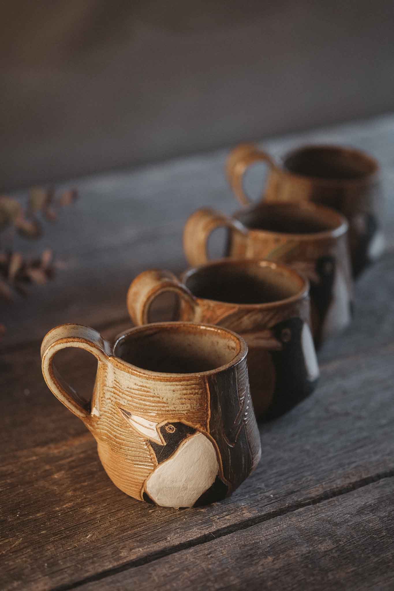 Carved Magpie Mug