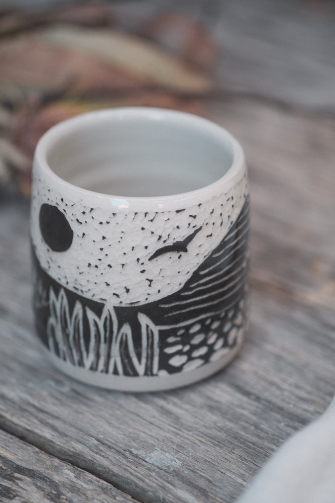 Carved Coastal Scene Latte Cup