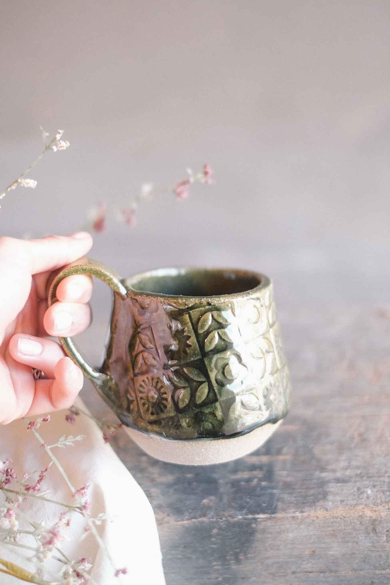 Handbuilt Ceramic Mug — Jade Pattern