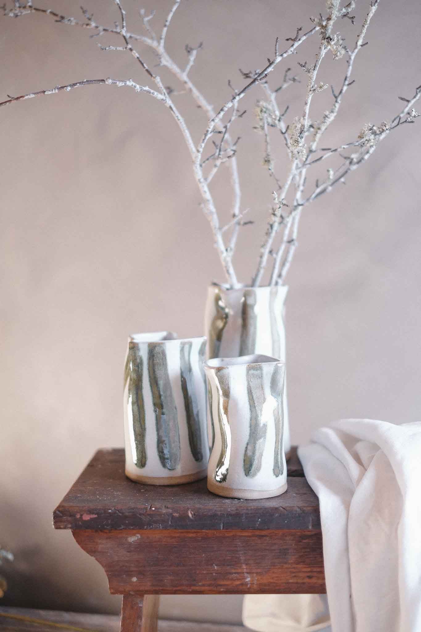 Seaweed Stripe Wabi-Sabi Vase — Medium 14cm x 8cm