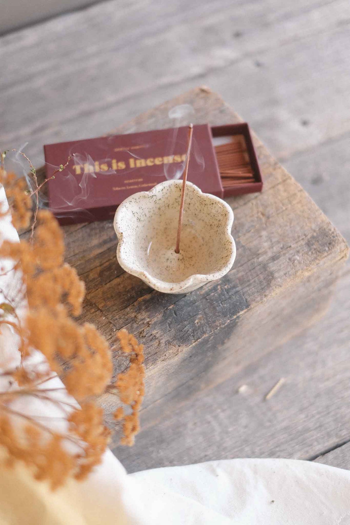 Incense Dish – Floral – White Speckle with Crackle Glaze
