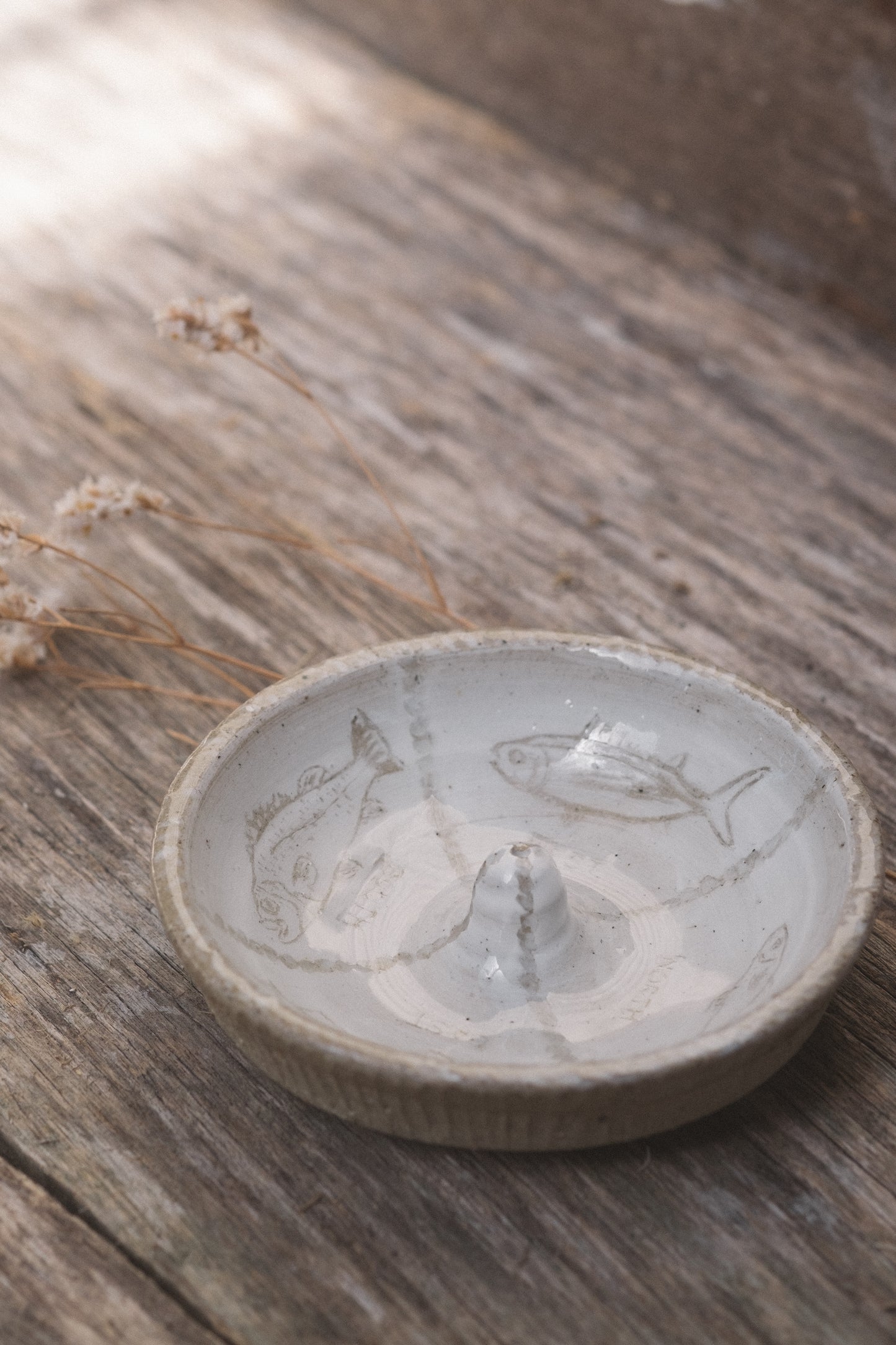 Carved Fish Compass Incense Dish