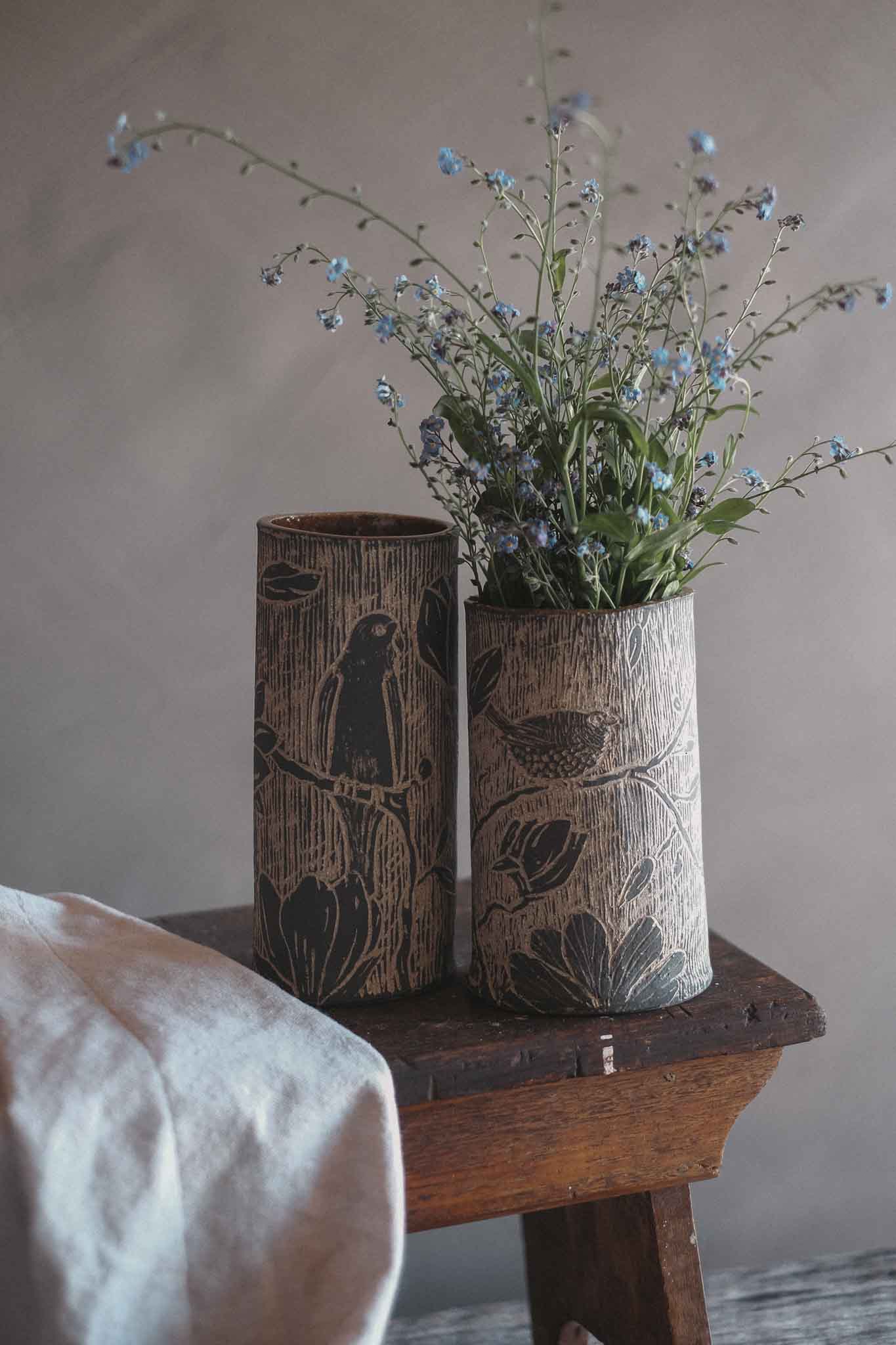 Carved Bird & Floral Vase | Medium — in collaboration with Jane Chapman