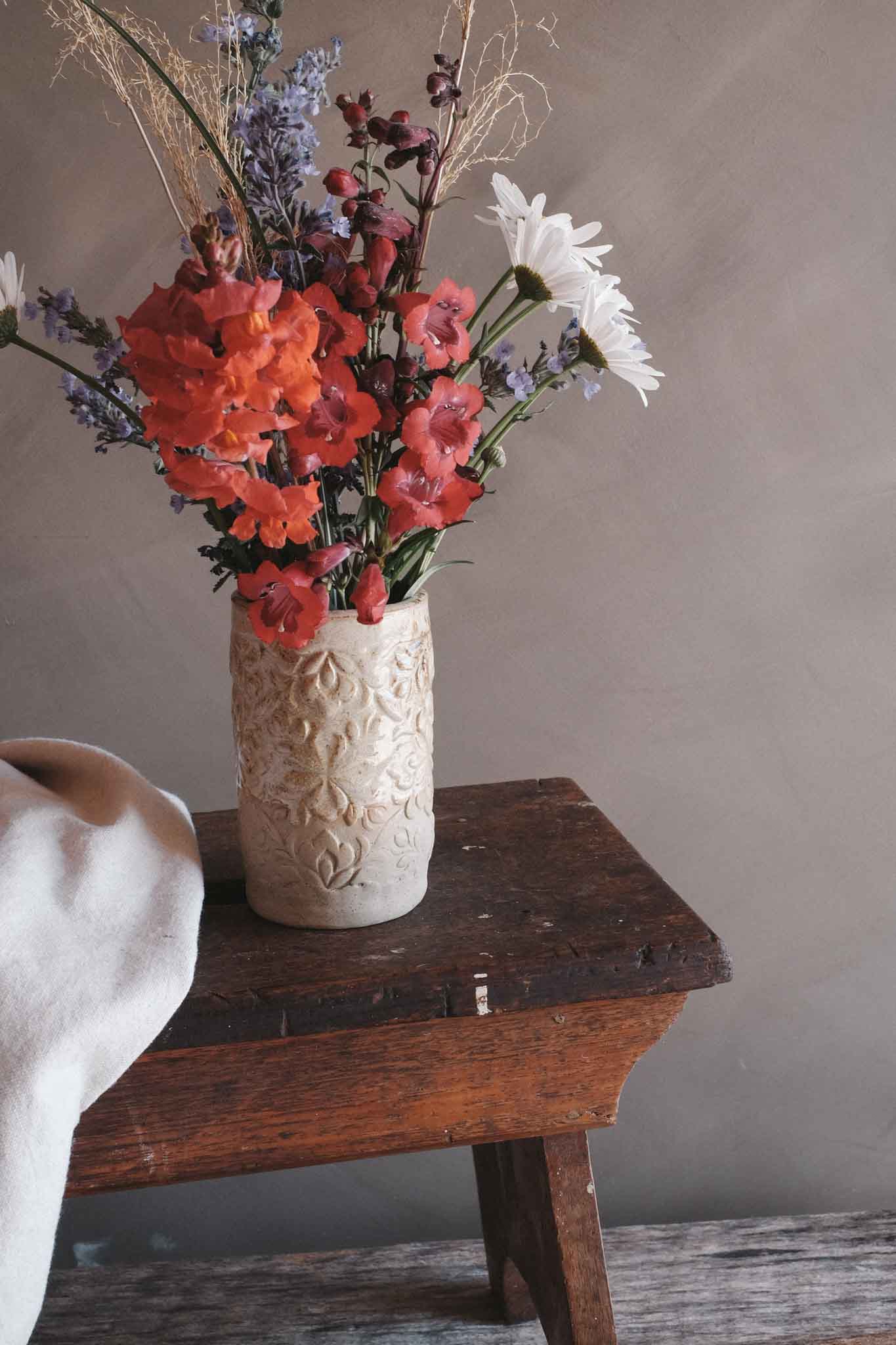 Floral Imprint Slab-Built Vase 1