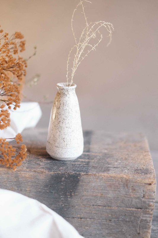 Bud Vase – White Speckle with Crackle Glaze