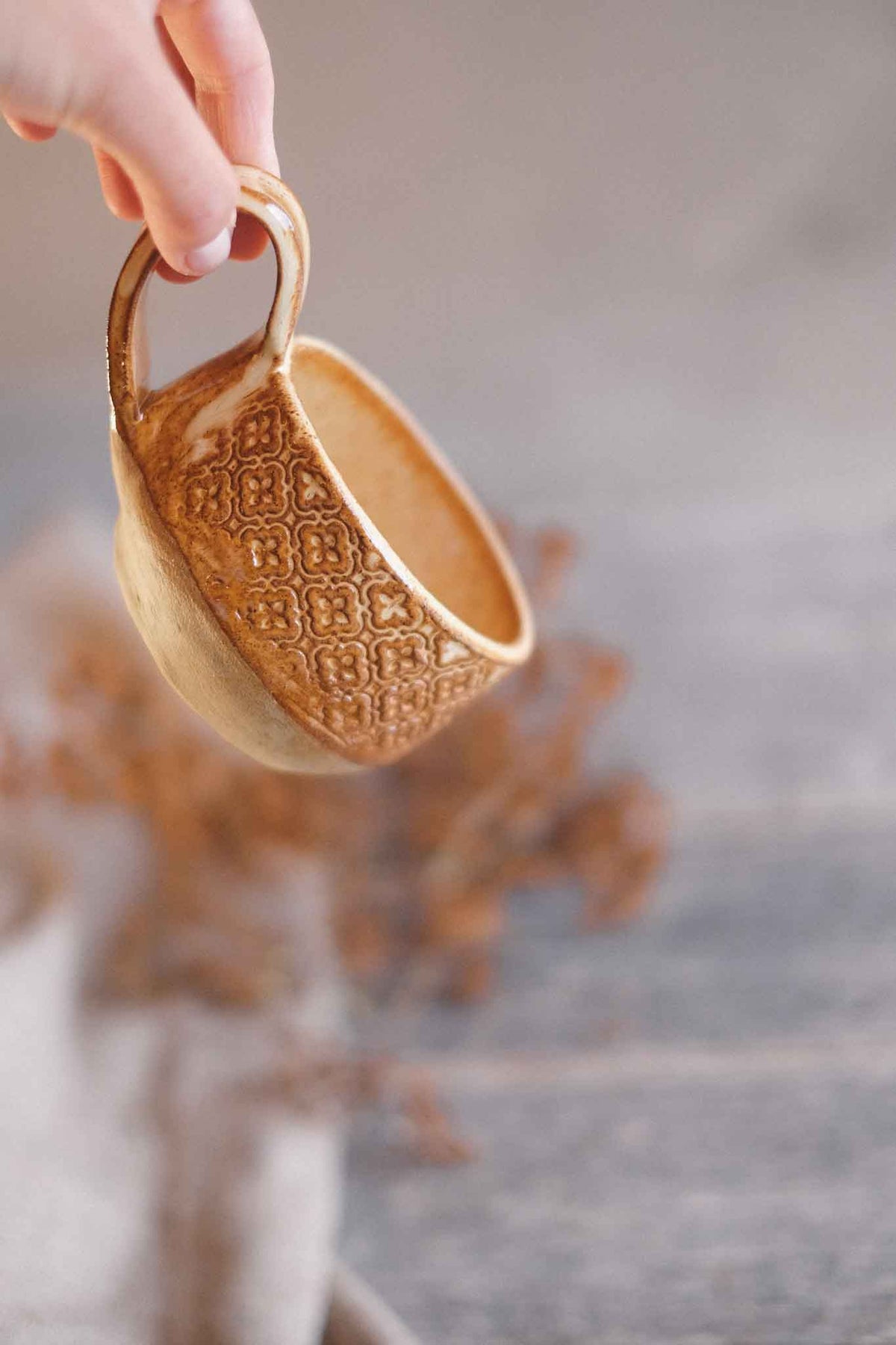 Handbuilt Ceramic Cup — Lichen Pattern — 250ml