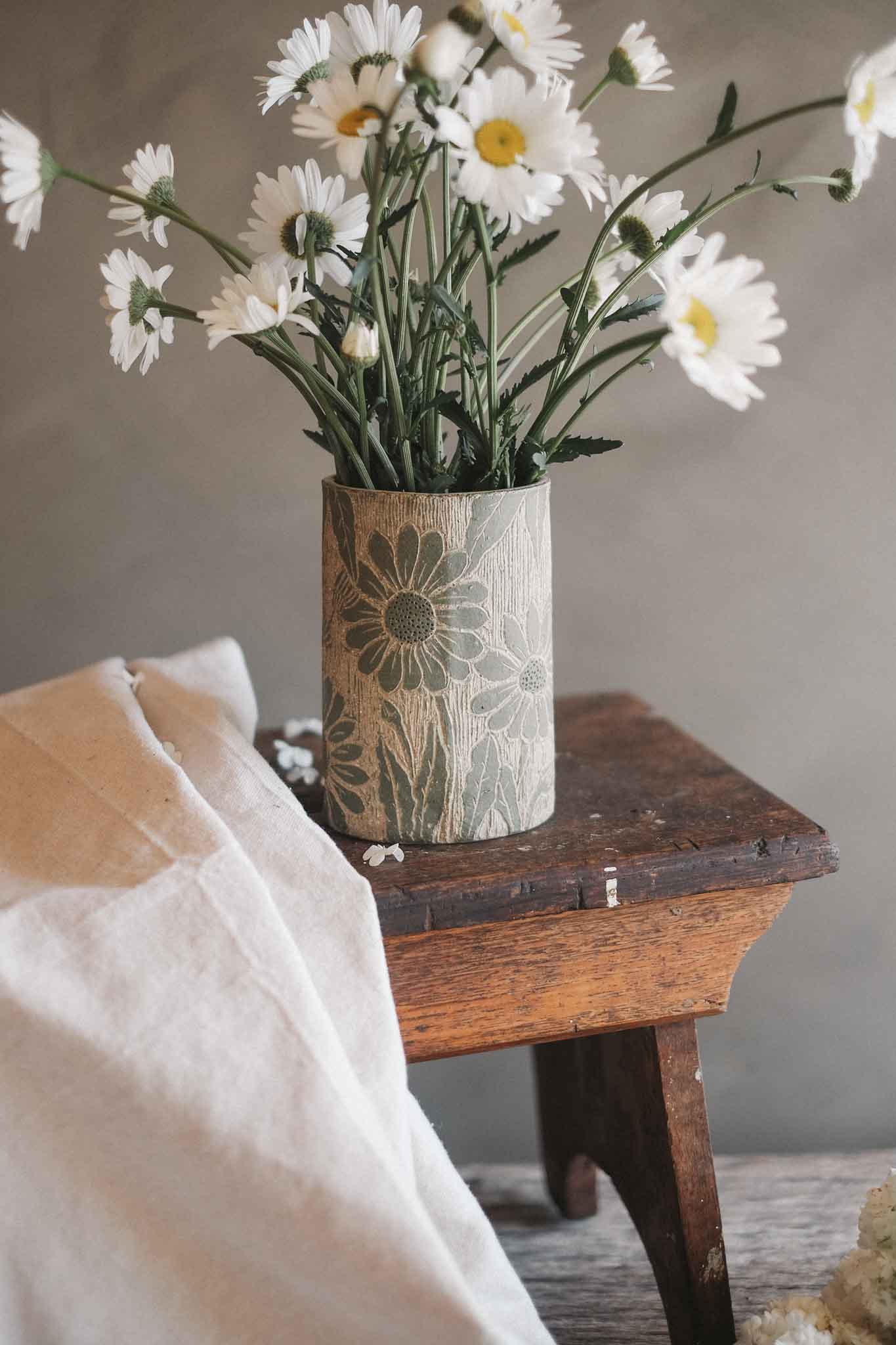 Green Botanical Carved Vase | Jane Chapman Collaboration