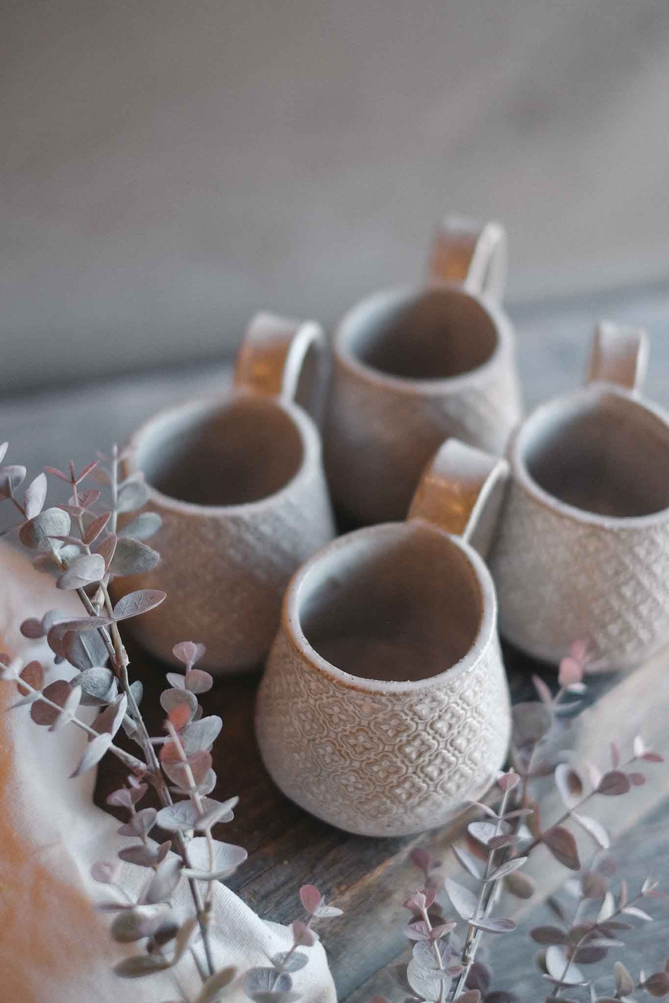 Handbuilt Ceramic Mug — White Pattern