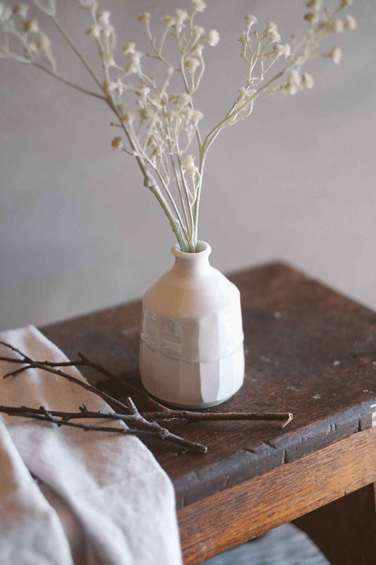 Faceted Vase | Clear Celadon on White Clay