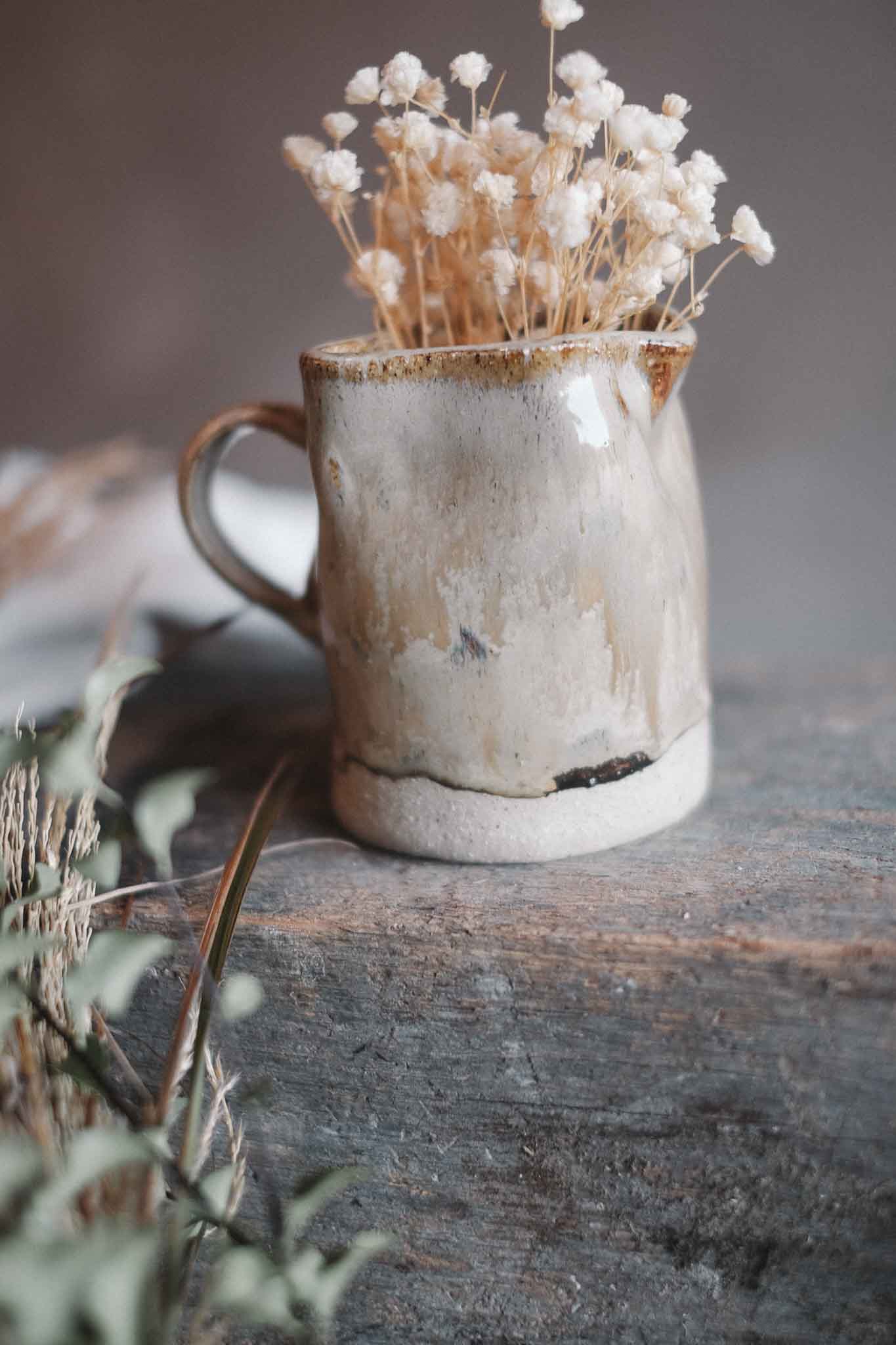Handled Ruffle Vase — Wabi-Sabi Milk Jug Form — Small