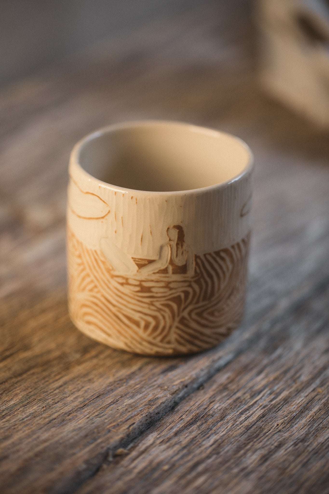 Surfer Hand Carved Latte Cup