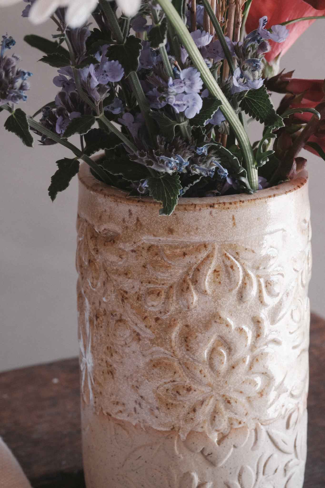 Floral Imprint Slab-Built Vase 1