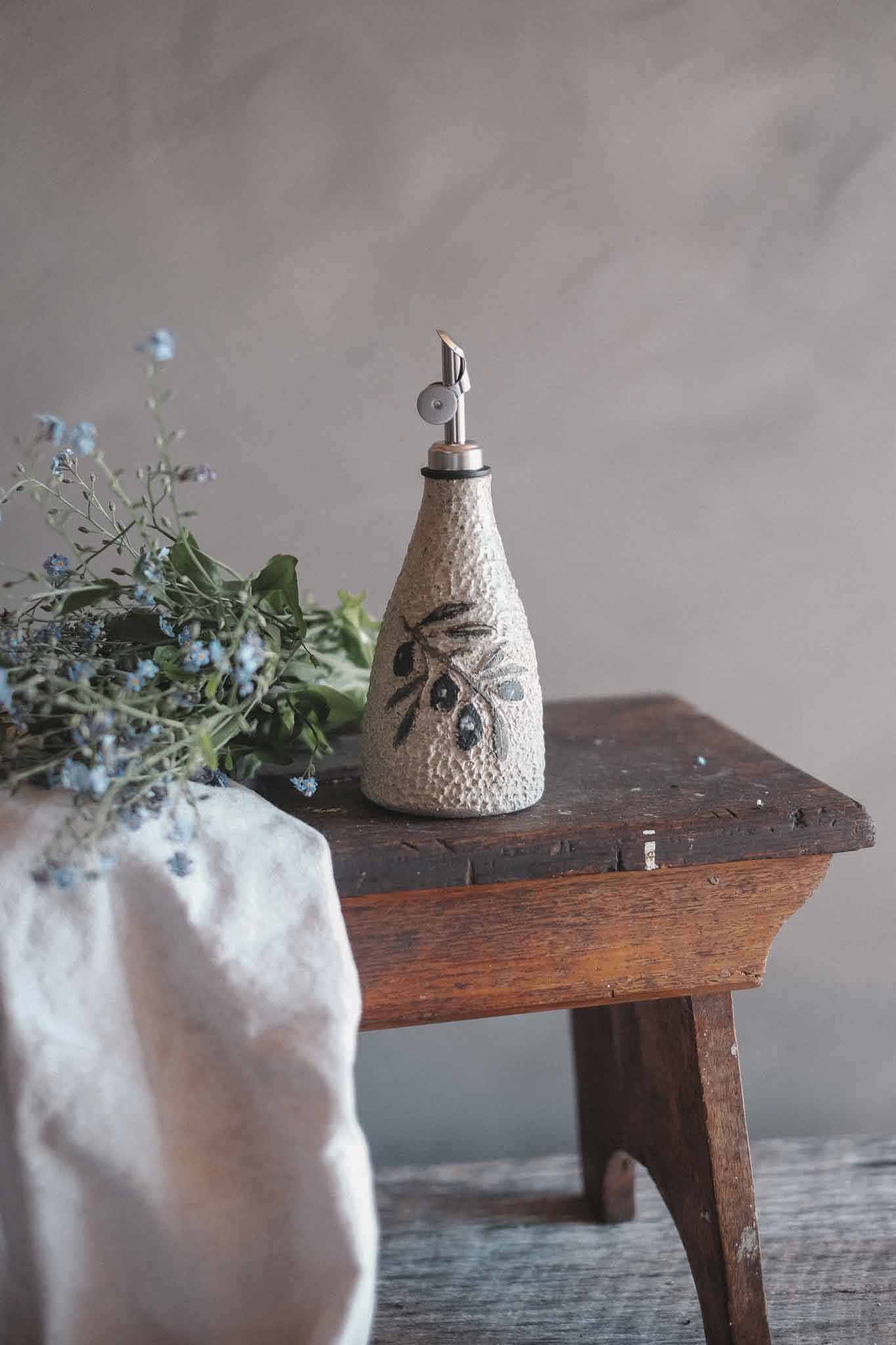 Illustrated Olives Oil Pourer/Cruet - Jane Chapman Collaboration