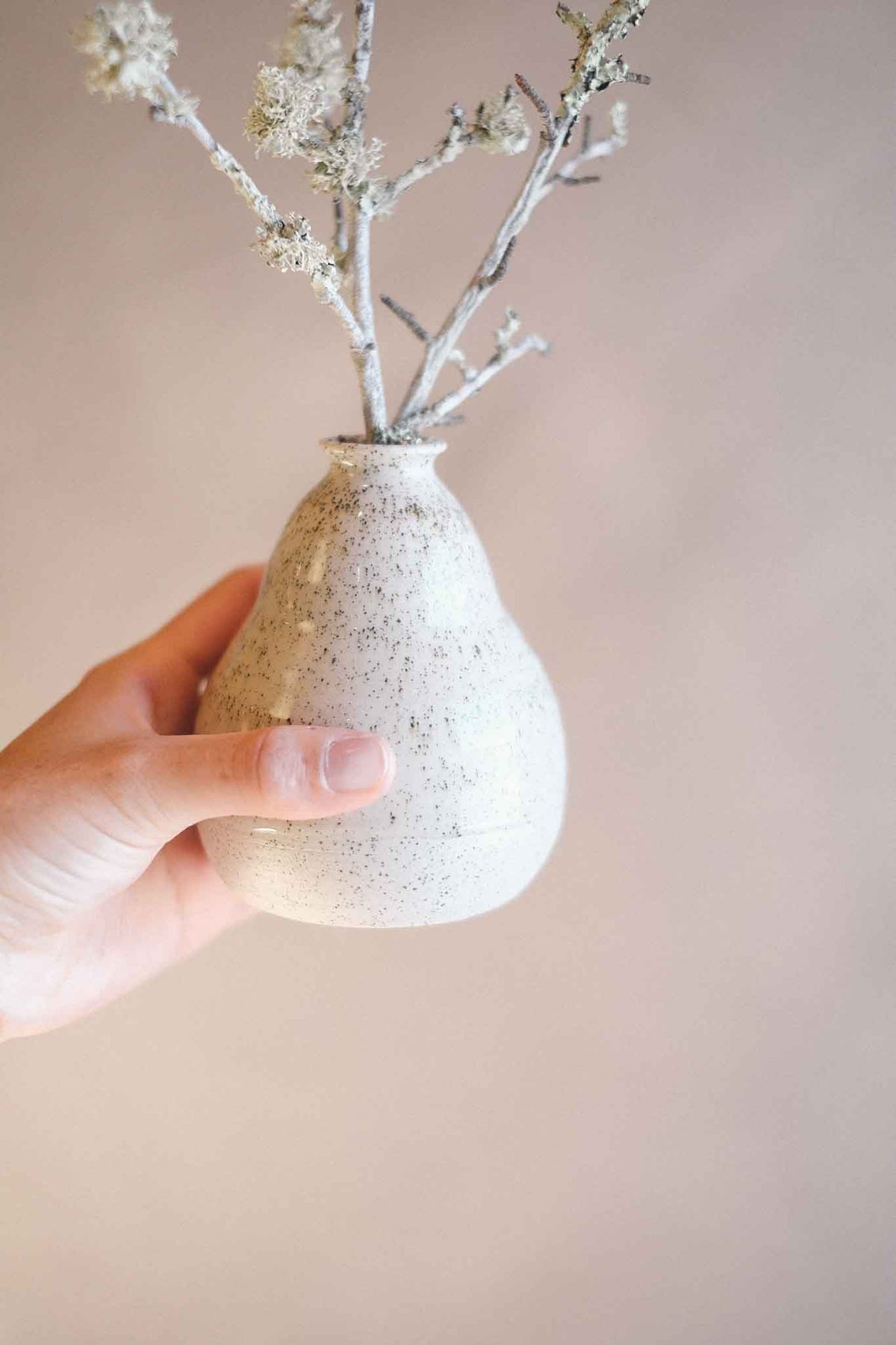 White Speckle Clay Vase – Clear Glaze – 12cm x 9cm
