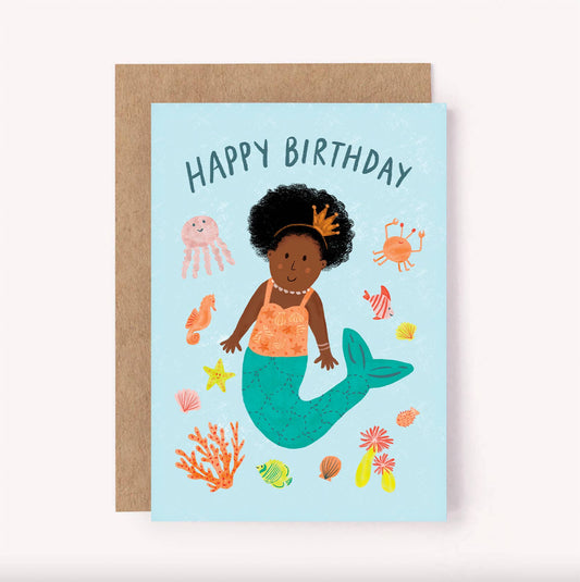 Mermaid "Happy Birthday" Card - Kids Cute Birthday Card