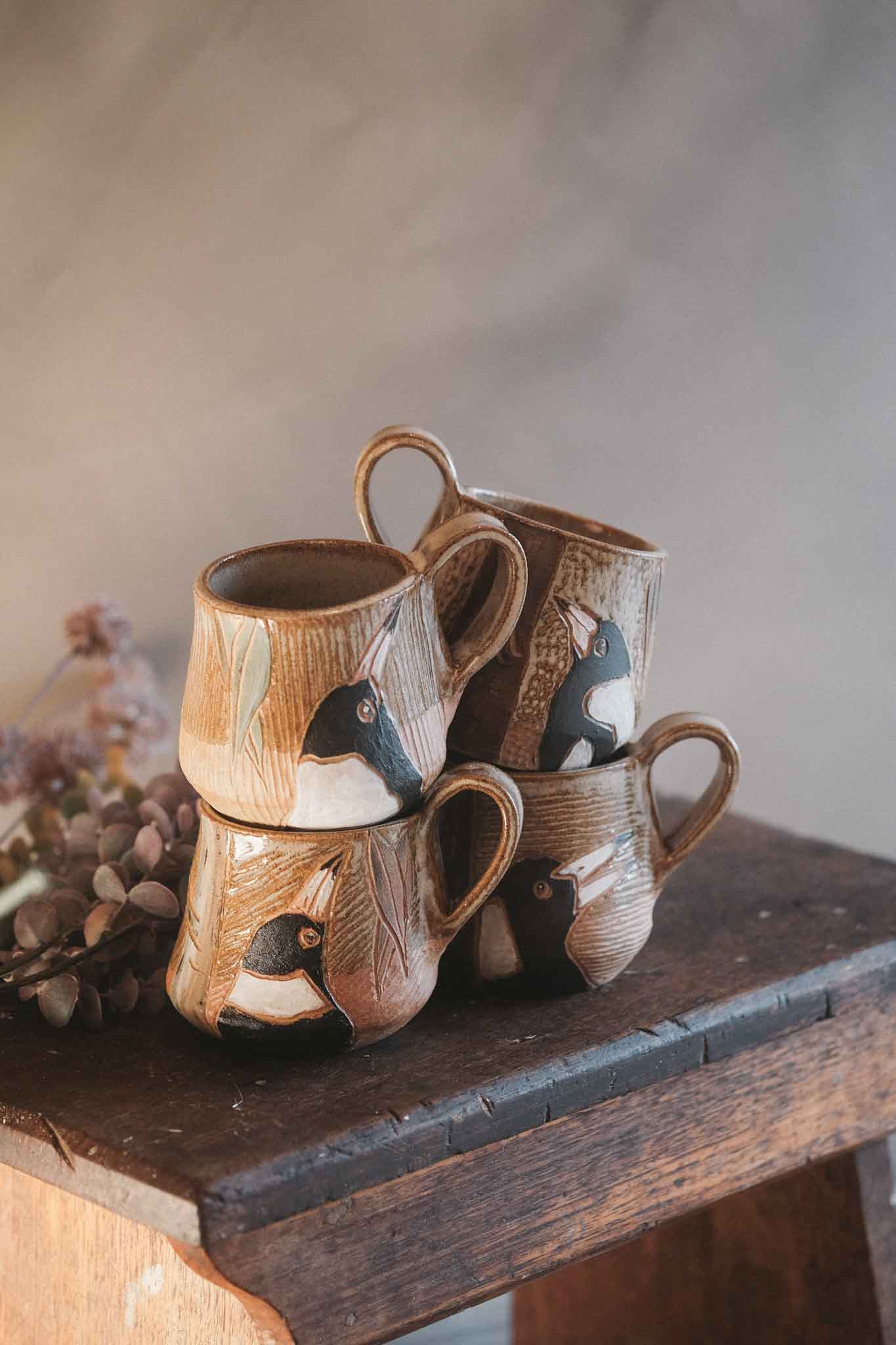 Carved Magpie Mug